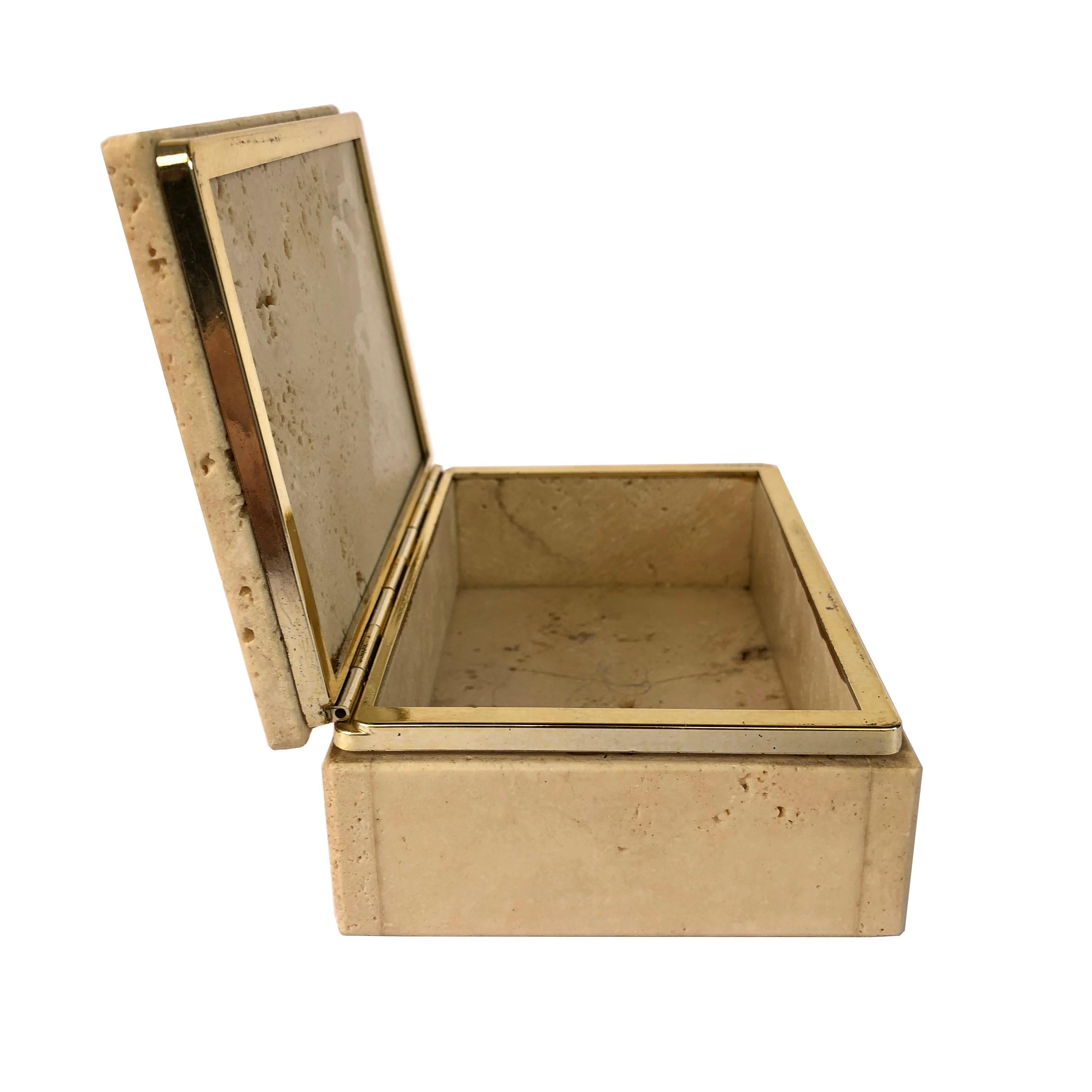 Italian Travertine and Brass Hinged Box in Organic Style Attributed to Fratelli Mannelli