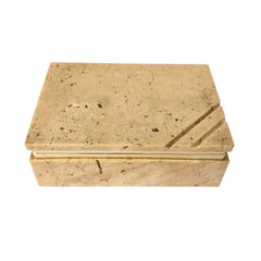 Travertine and Brass Hinged Box in Organic Style Attributed to Fratelli Mannelli