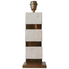 Travertine and Brass Mid-Century Belgium Table Lamp