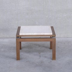 Französischer Beistell- oder Couchtisch aus Travertin und Messing aus der Mitte des Jahrhunderts
