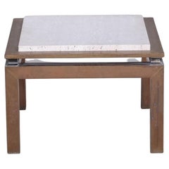 Retro Travertine and Brass Mid-Century French Side or Coffee Table