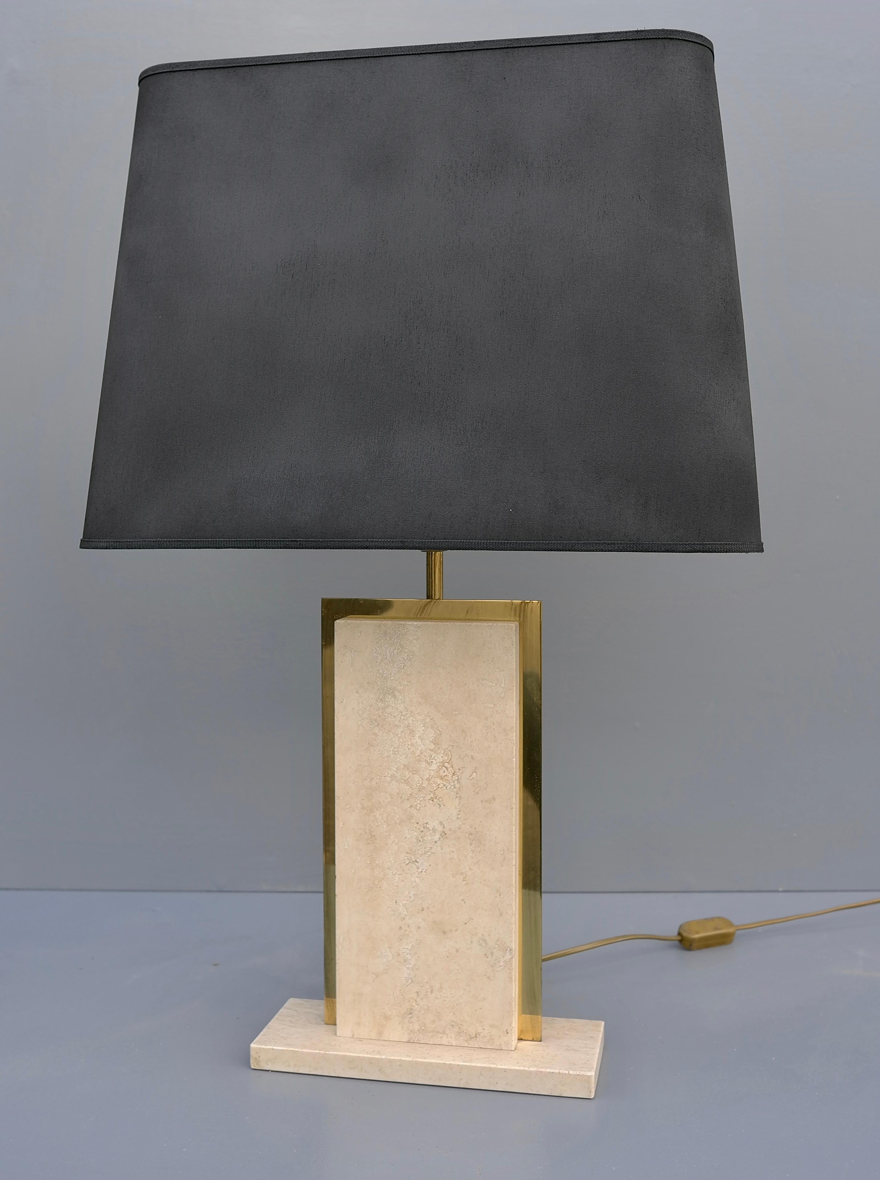 Travertine and Brass Sculptural Mid-Century Modern Table Lamps, Belgium 1970's For Sale 2