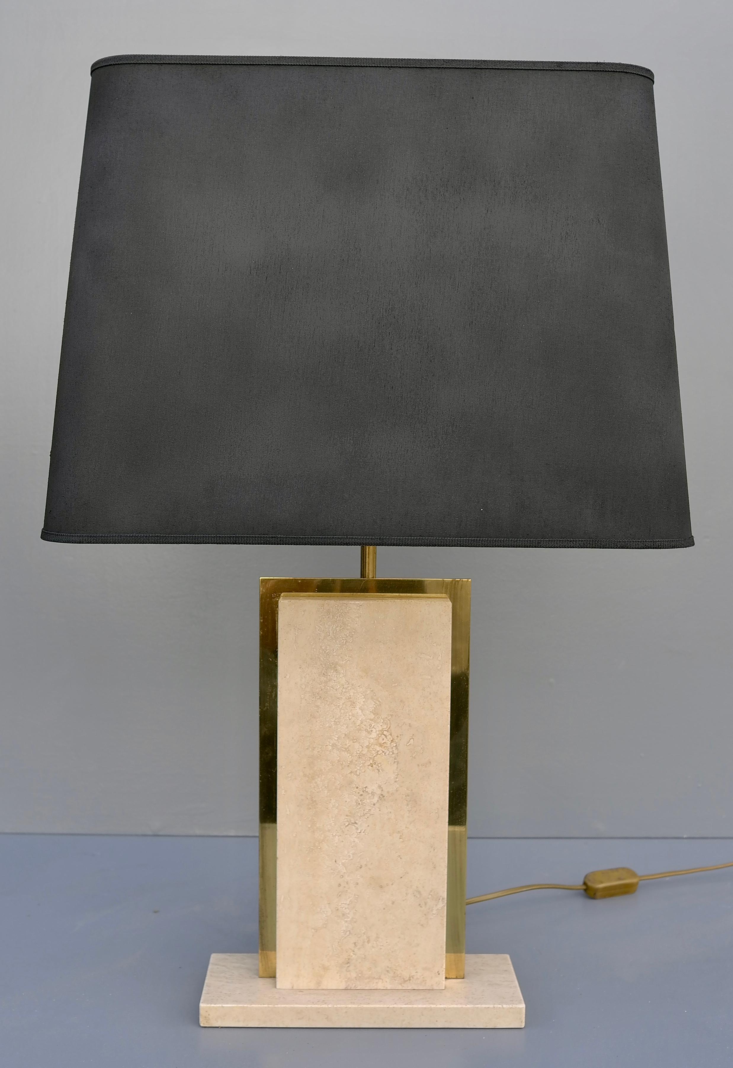 Travertine and Brass Sculptural Mid-Century Modern Table Lamps, Belgium 1970's For Sale 3