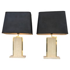 Retro Travertine and Brass Sculptural Mid-Century Modern Table Lamps, Belgium 1970's