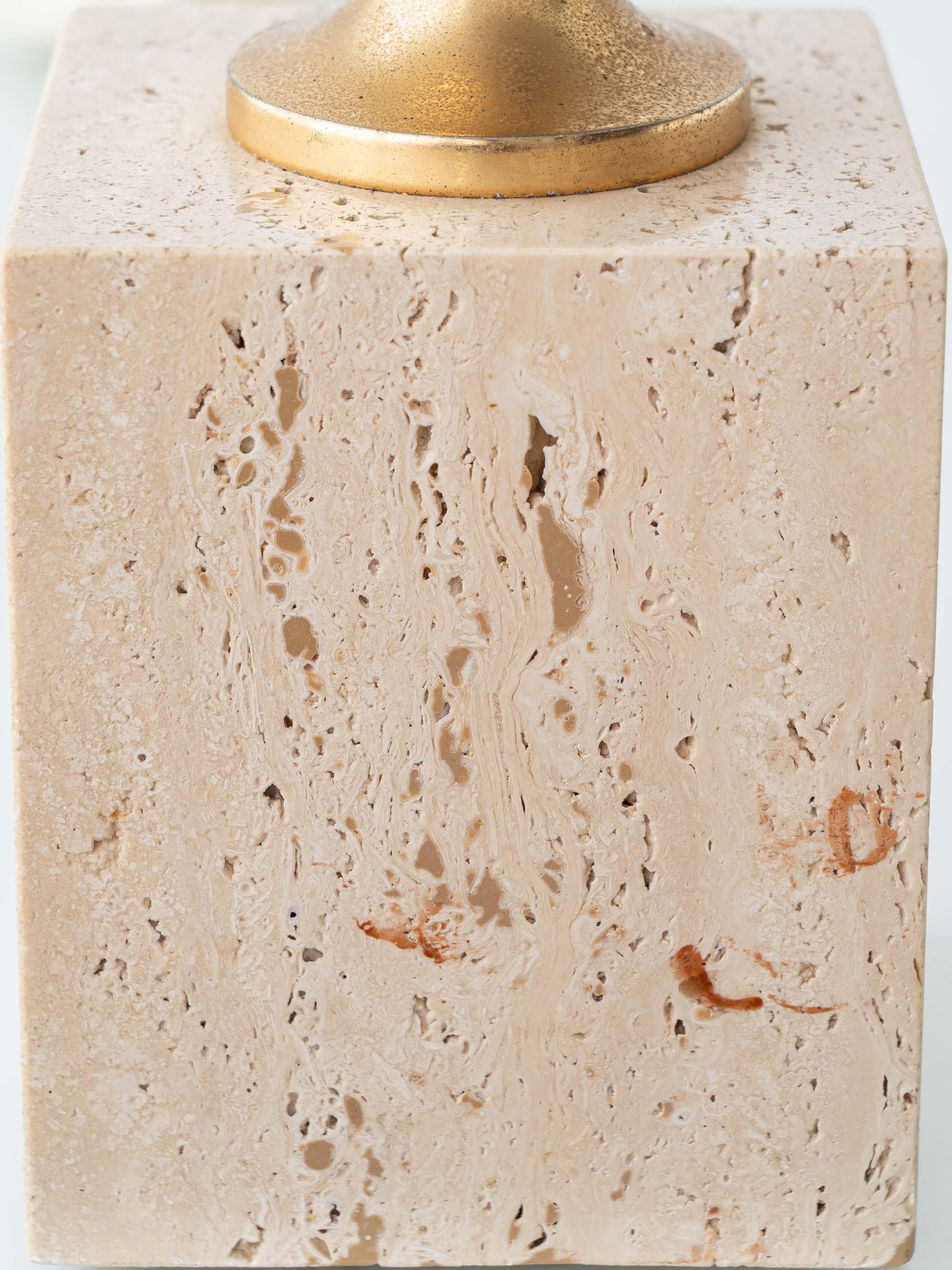 Travertine and Brass Table Lamp attributed to Philippe Barbier, 1970s in vendita 3
