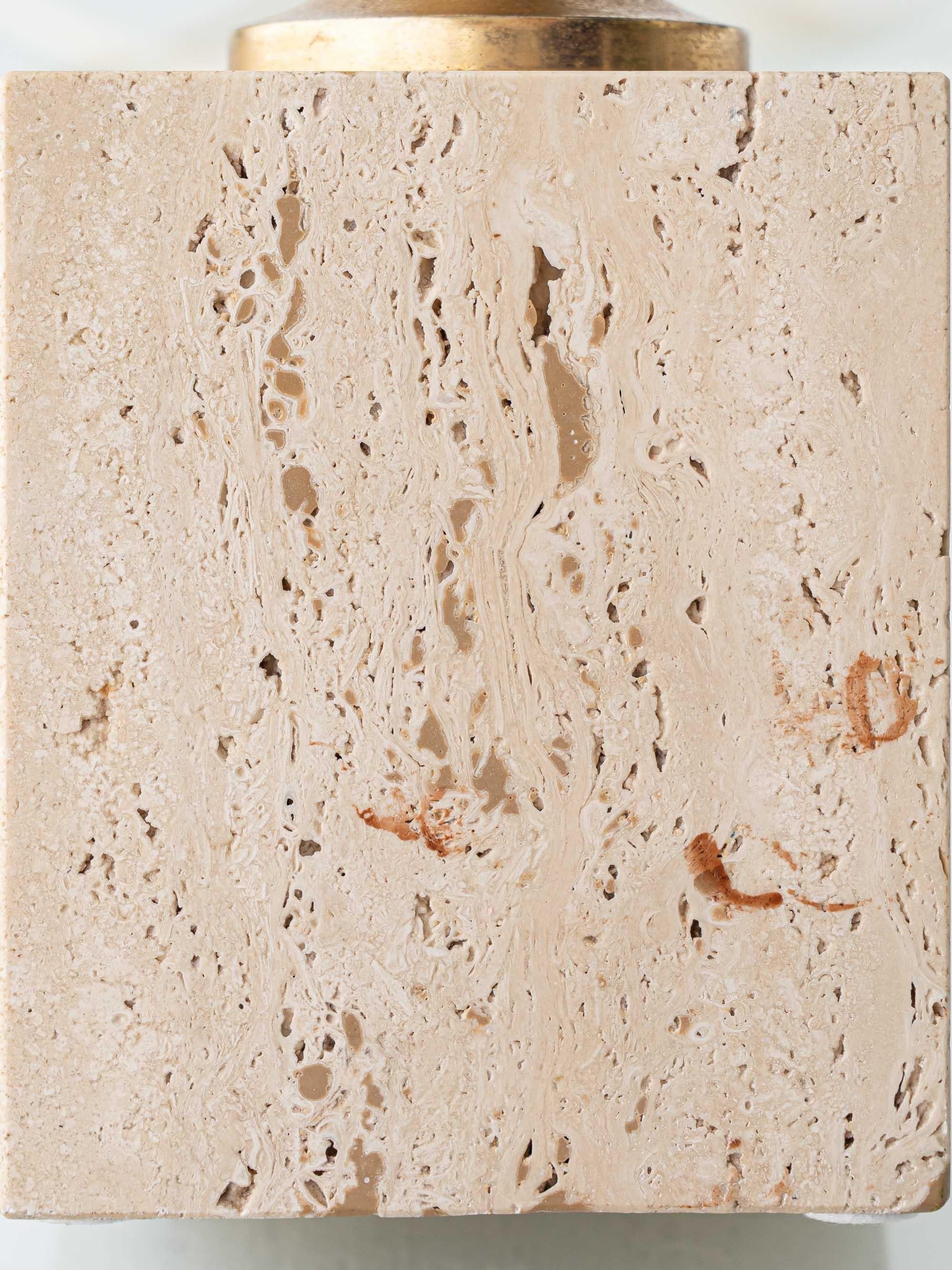 Travertine and Brass Table Lamp attributed to Philippe Barbier, 1970s in vendita 4