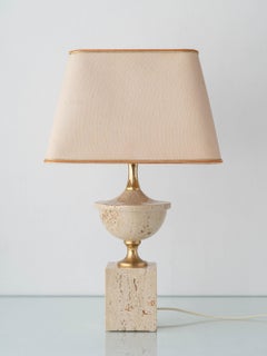 Travertine and Brass Table Lamp attributed to Philippe Barbier, 1970s