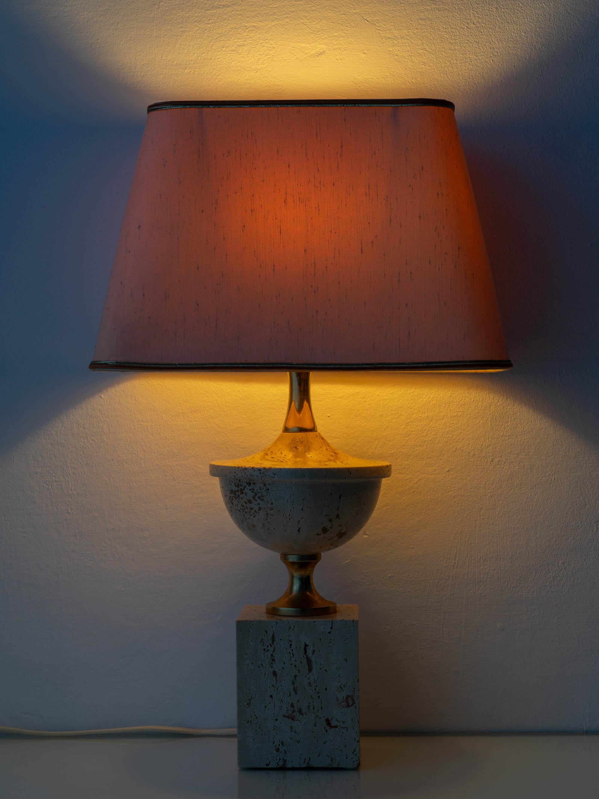 Travertine and Brass Table Lamp attributed to Philippe Barbier, 1970s in vendita 12