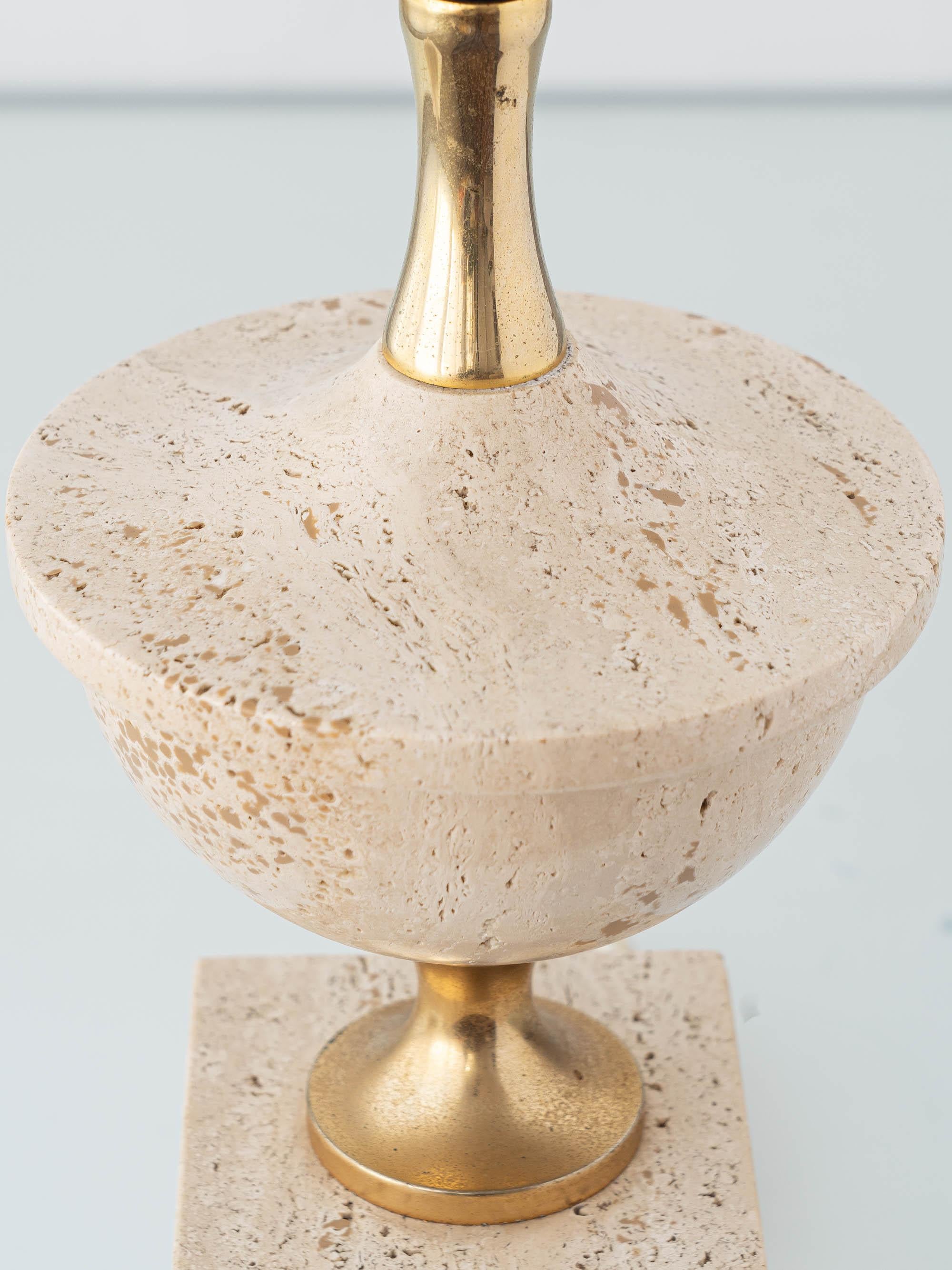 XIX secolo Travertine and Brass Table Lamp attributed to Philippe Barbier, 1970s in vendita