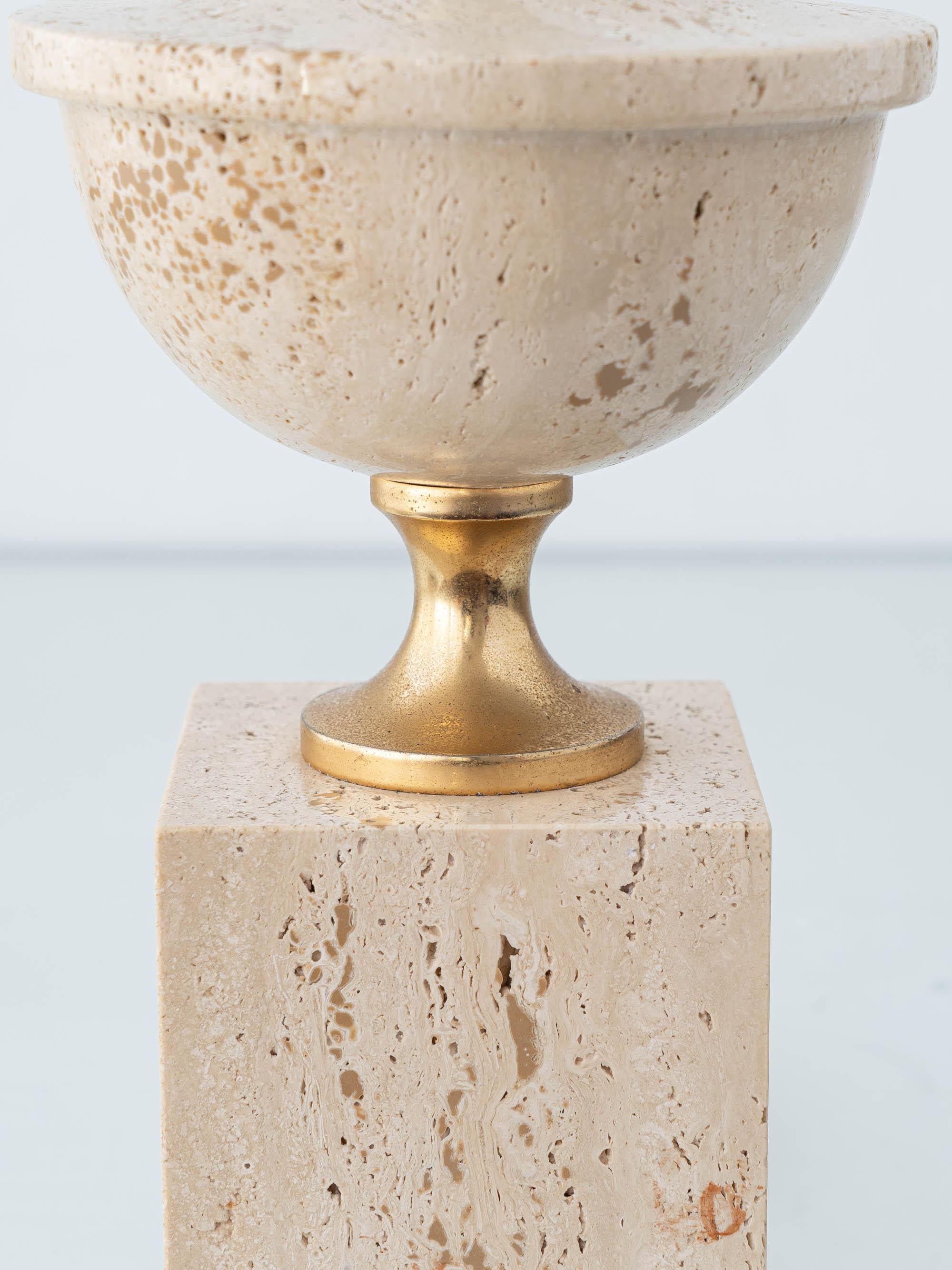 Ottone Travertine and Brass Table Lamp attributed to Philippe Barbier, 1970s in vendita