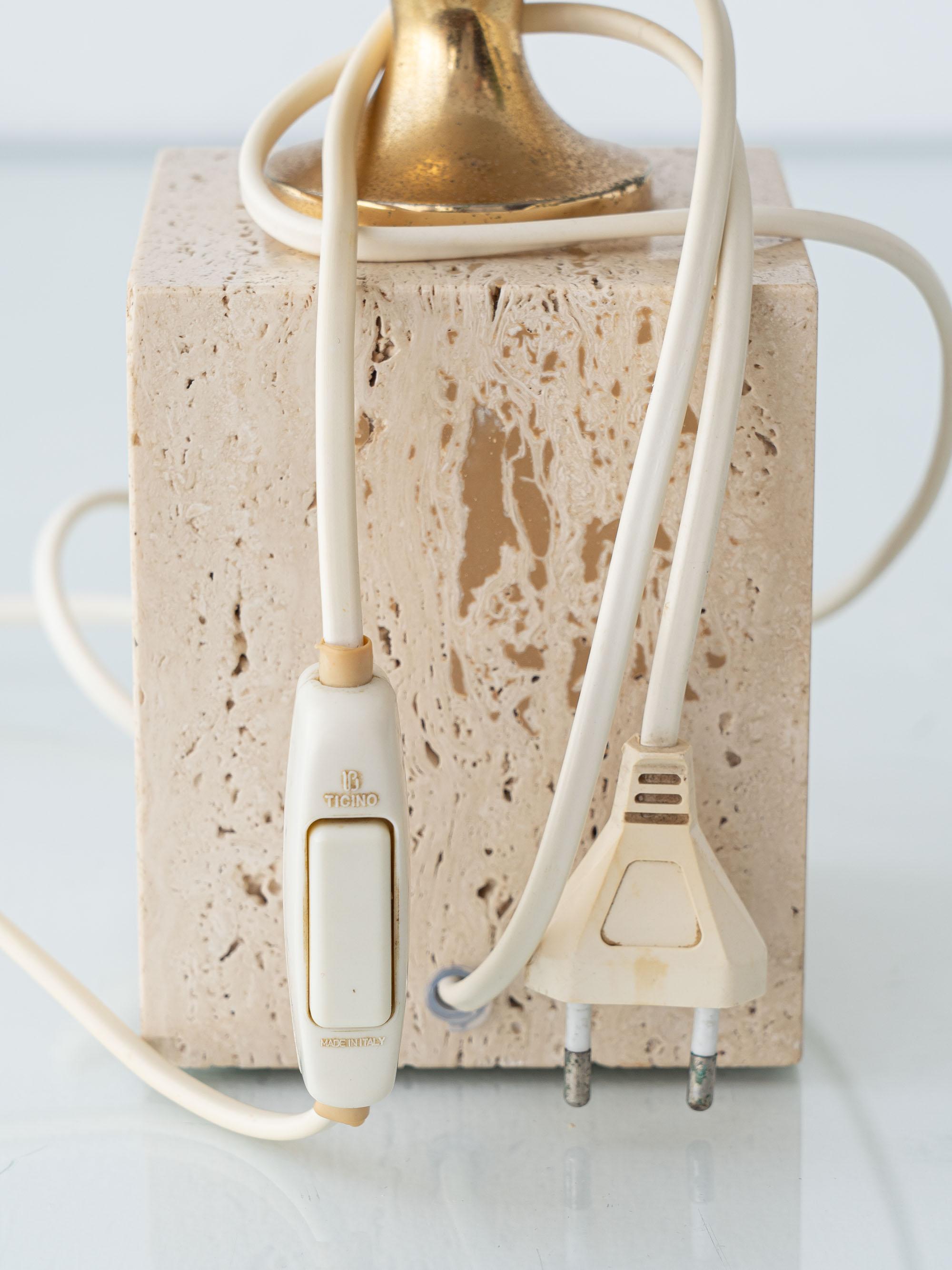 Travertine and Brass Table Lamp attributed to Philippe Barbier, 1970s in vendita 1