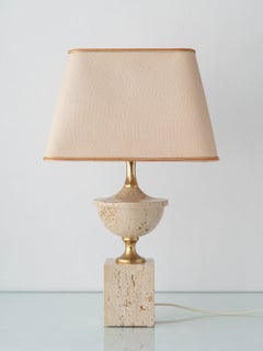 Travertine and Brass Table Lamp attributed to Philippe Barbier, 1970s