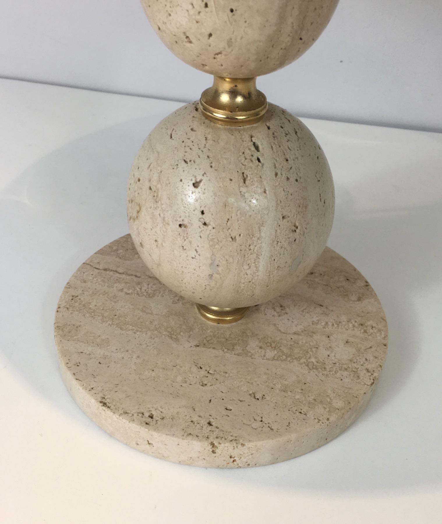Travertine and Brass Table Lamp, Black Shintz Gilt Inside, French 4