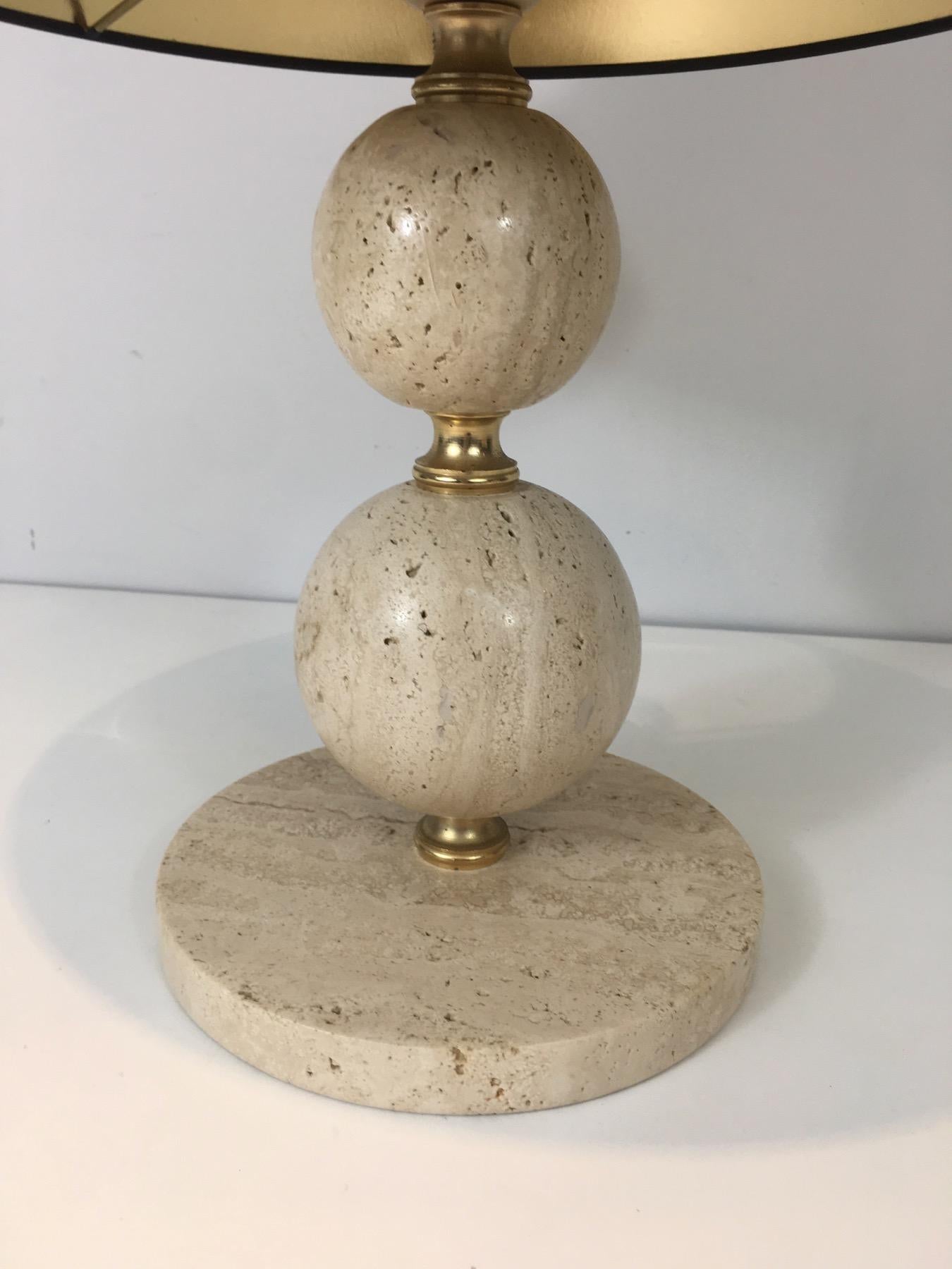 Travertine and Brass Table Lamp For Sale 5
