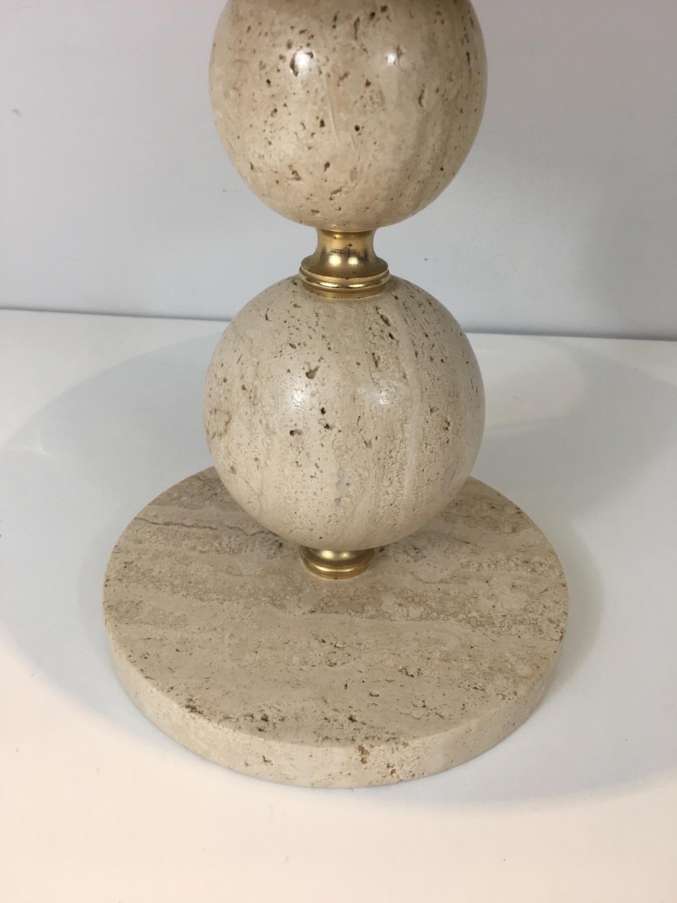 Travertine and Brass Table Lamp For Sale 7