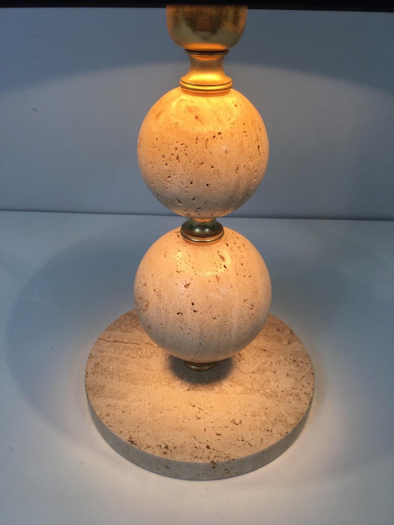 Travertine and Brass Table Lamp For Sale at 1stDibs