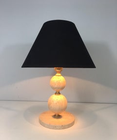 Travertine and Brass Table Lamp