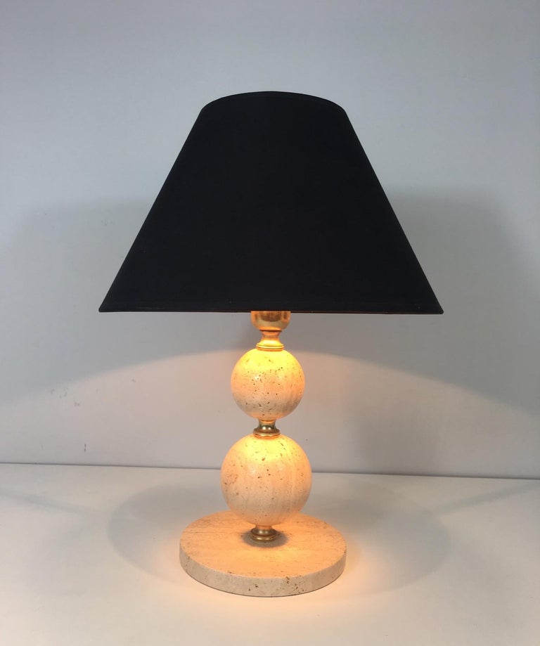 Travertine and Brass Table Lamp For Sale at 1stDibs