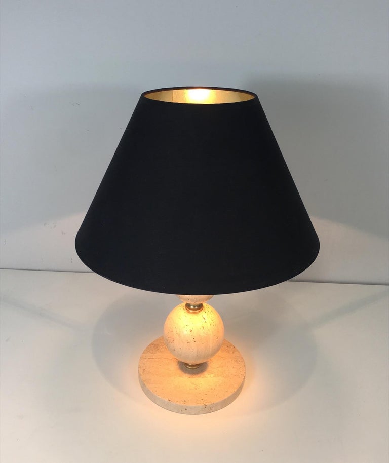 Travertine and Brass Table Lamp For Sale at 1stDibs