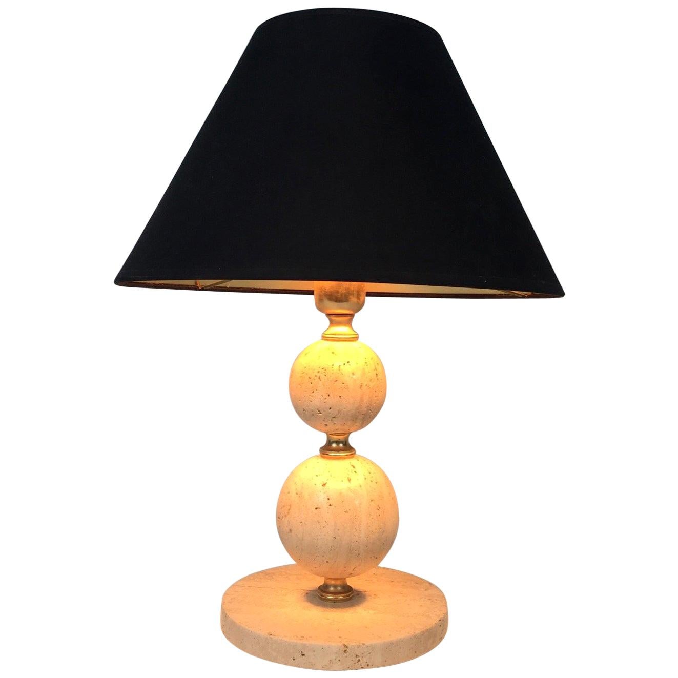 Travertine and Brass Table Lamp For Sale