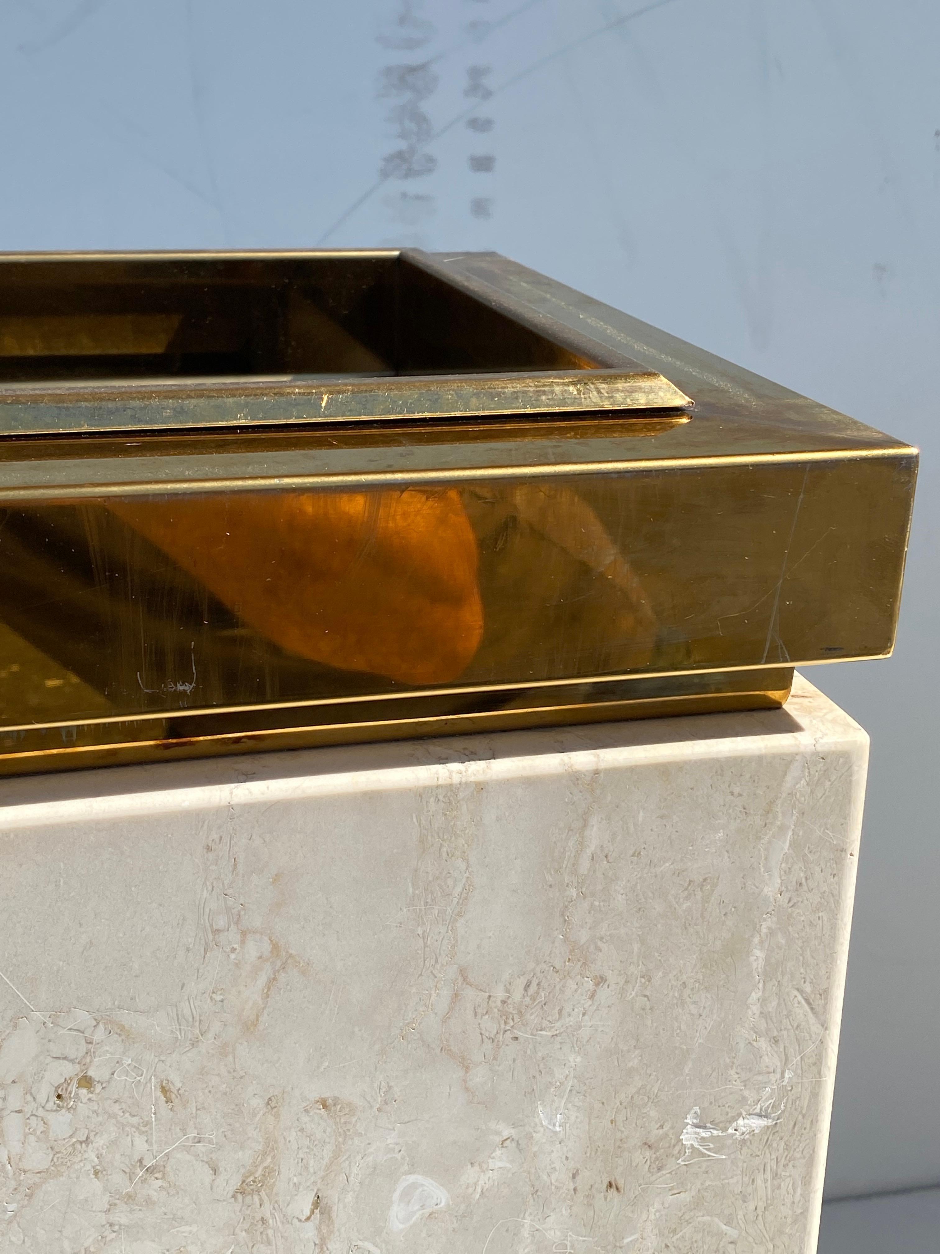 Travertine and Brass Trash Cans / Planters 6
