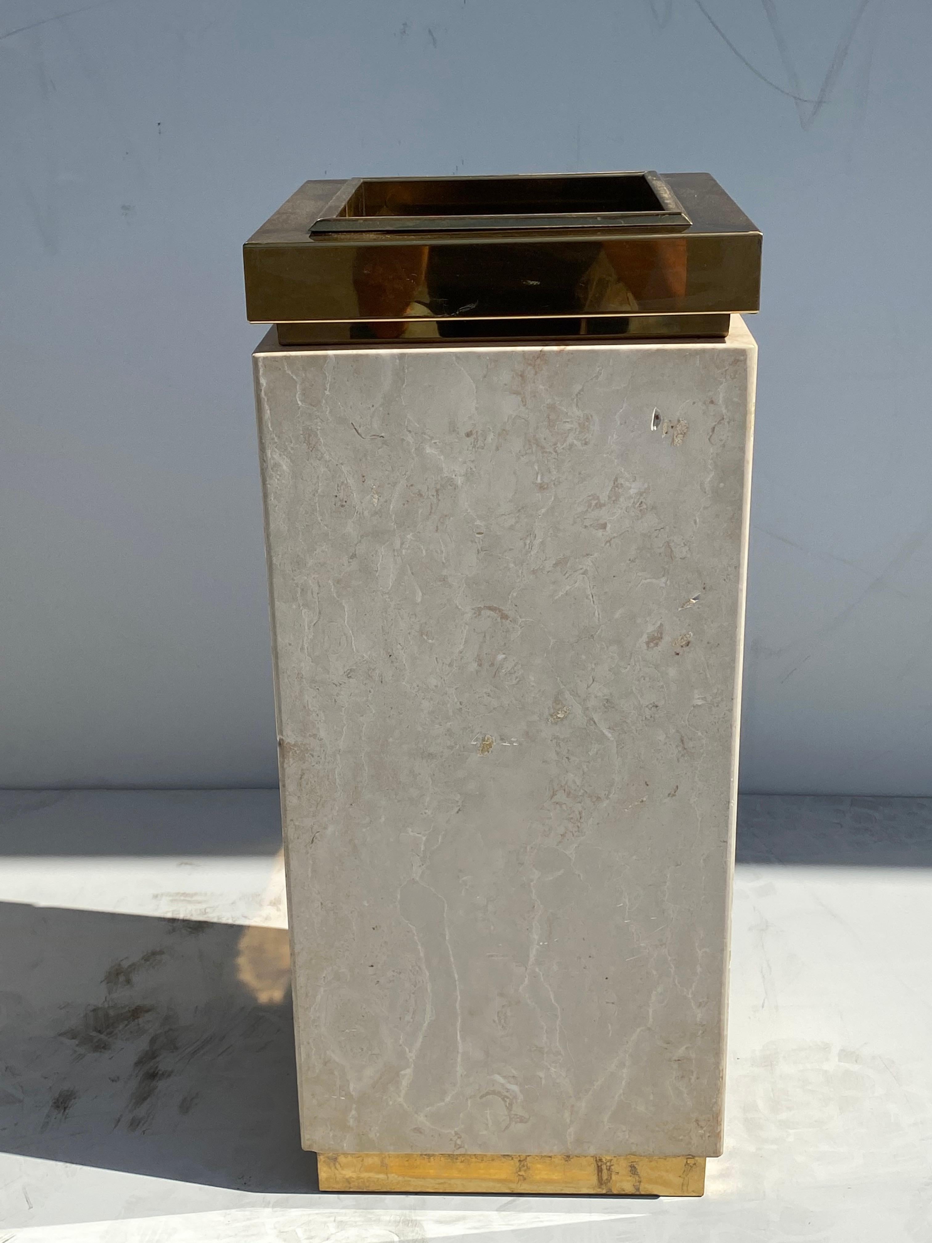 Travertine and Brass Trash Cans / Planters 7