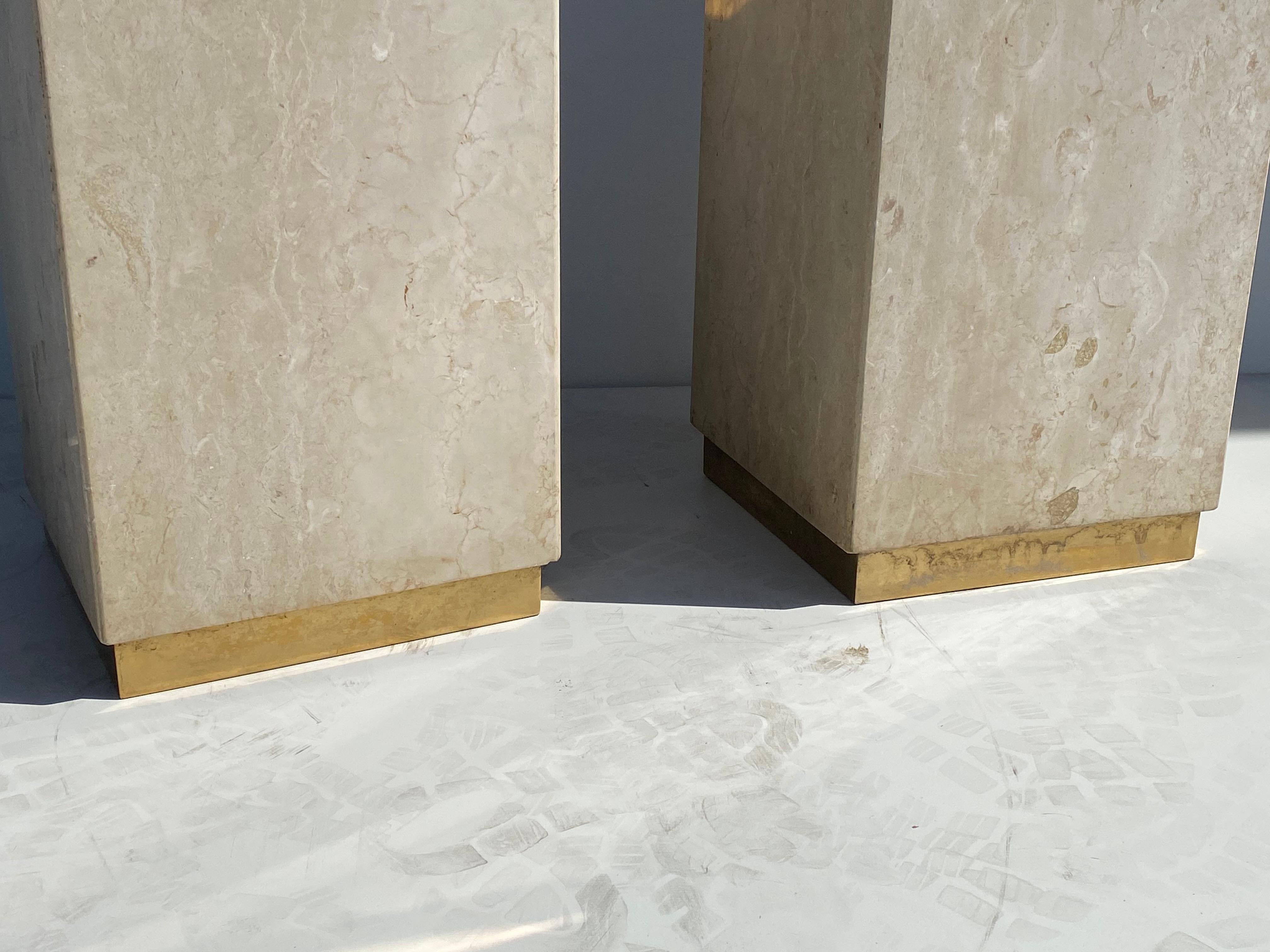 Mid-Century Modern Travertine and Brass Trash Cans / Planters