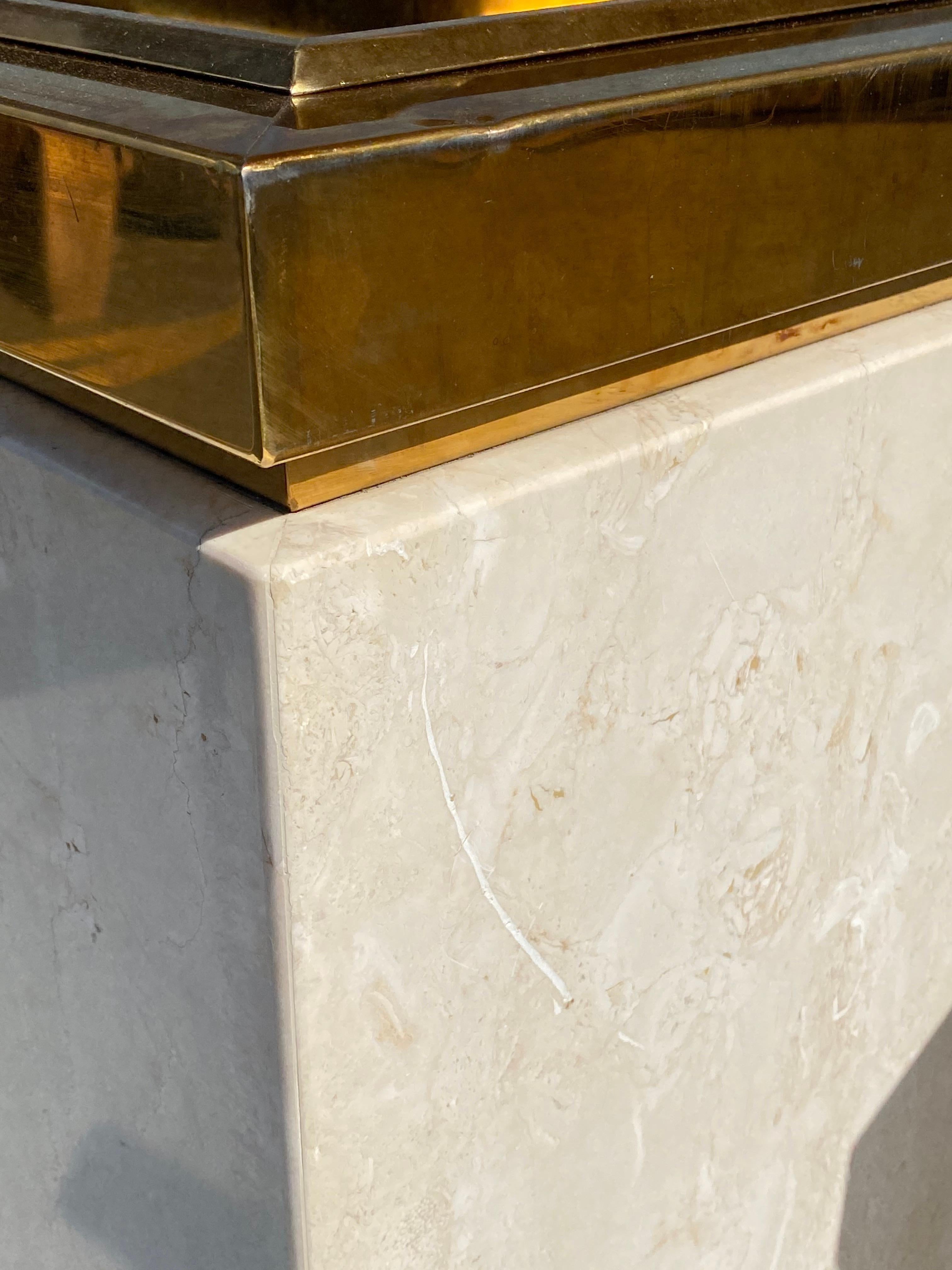 Travertine and Brass Trash Cans / Planters 1