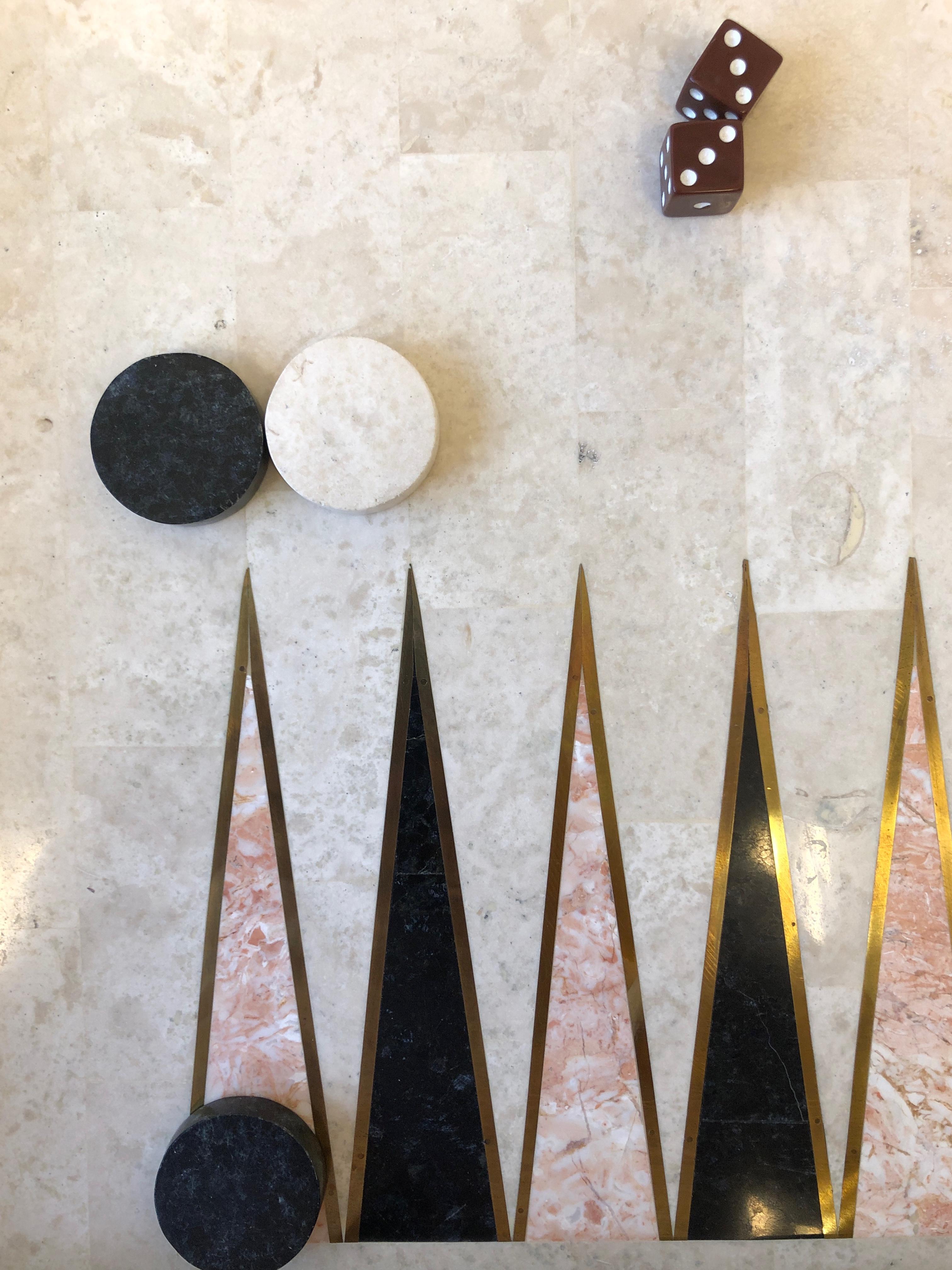 Travertine and Brass Waterfall Game Table by Maitland Smith 4