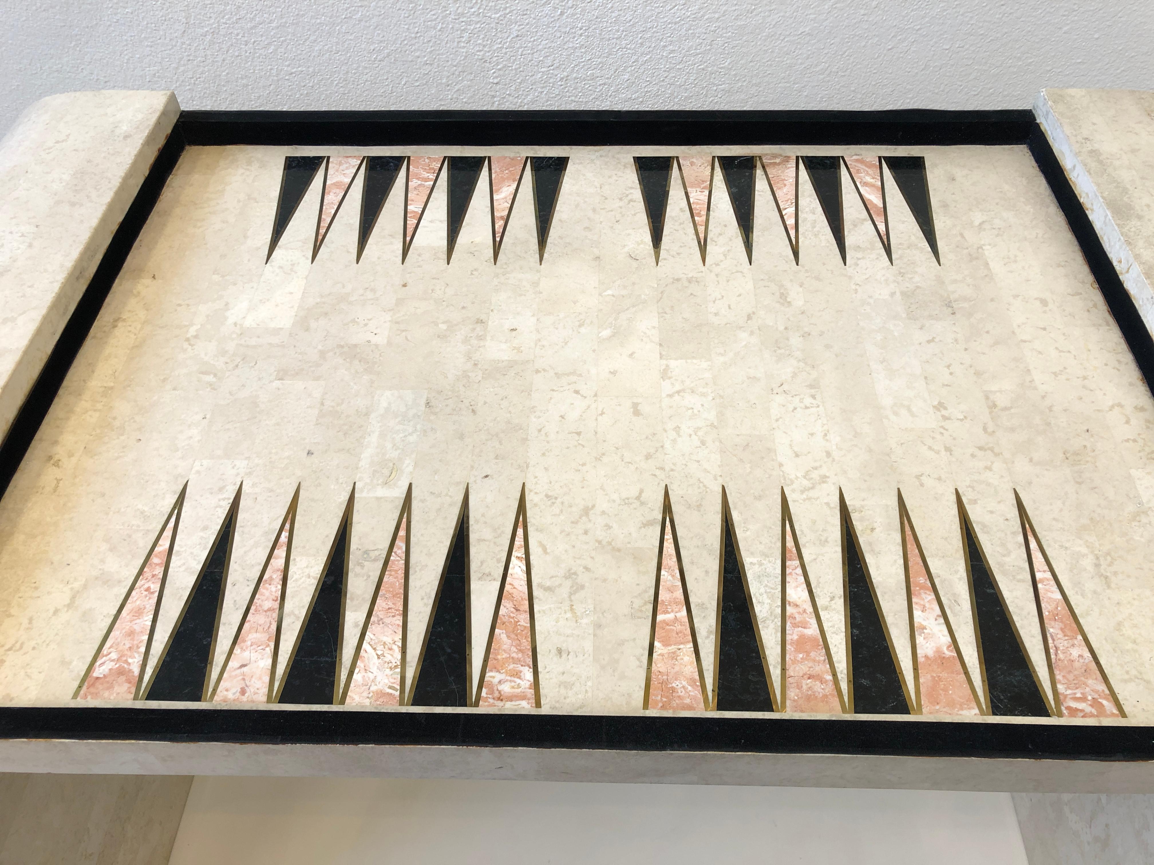 Travertine and Brass Waterfall Game Table by Maitland Smith 2