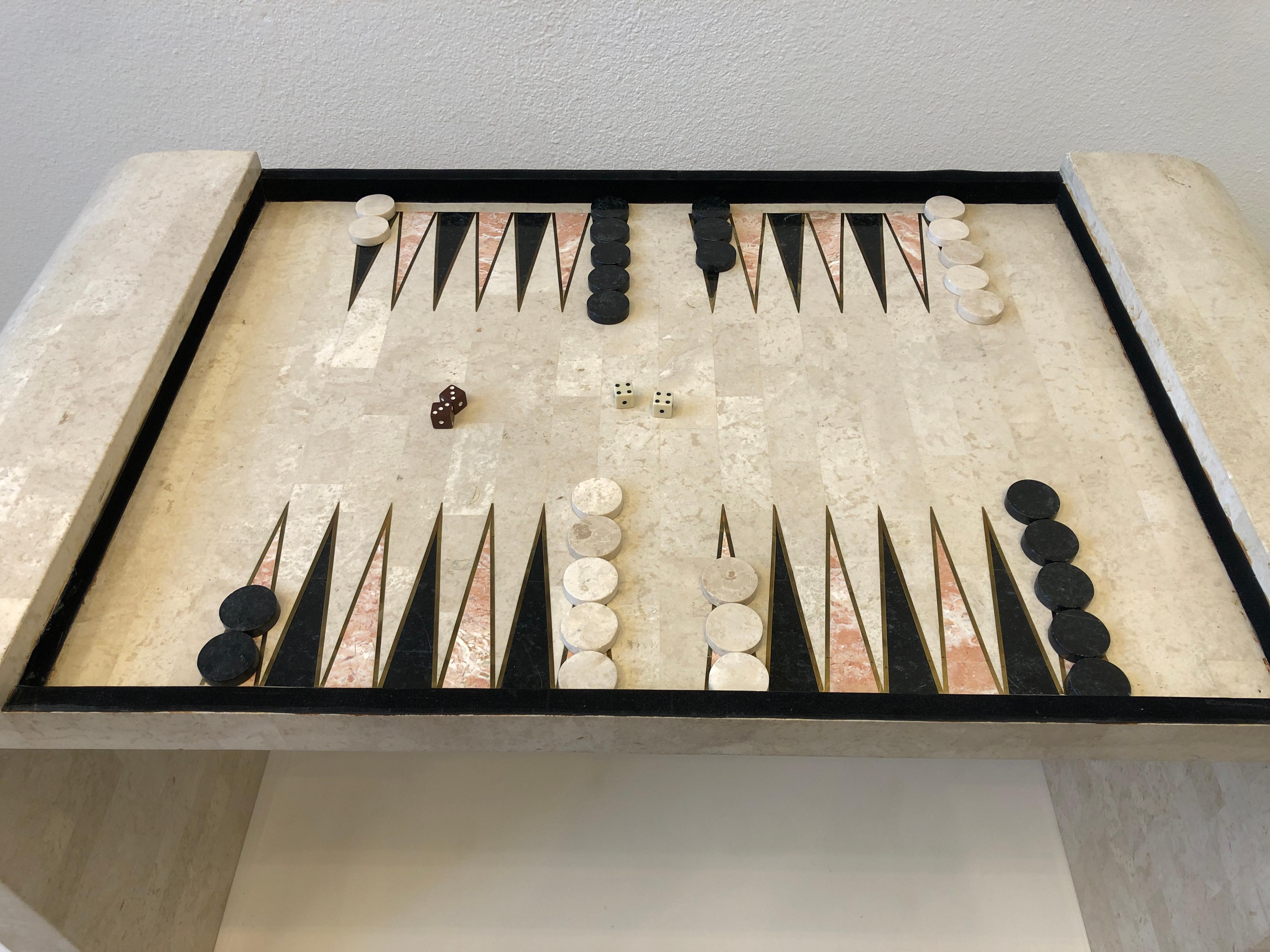 Travertine and Brass Waterfall Game Table by Maitland Smith 3