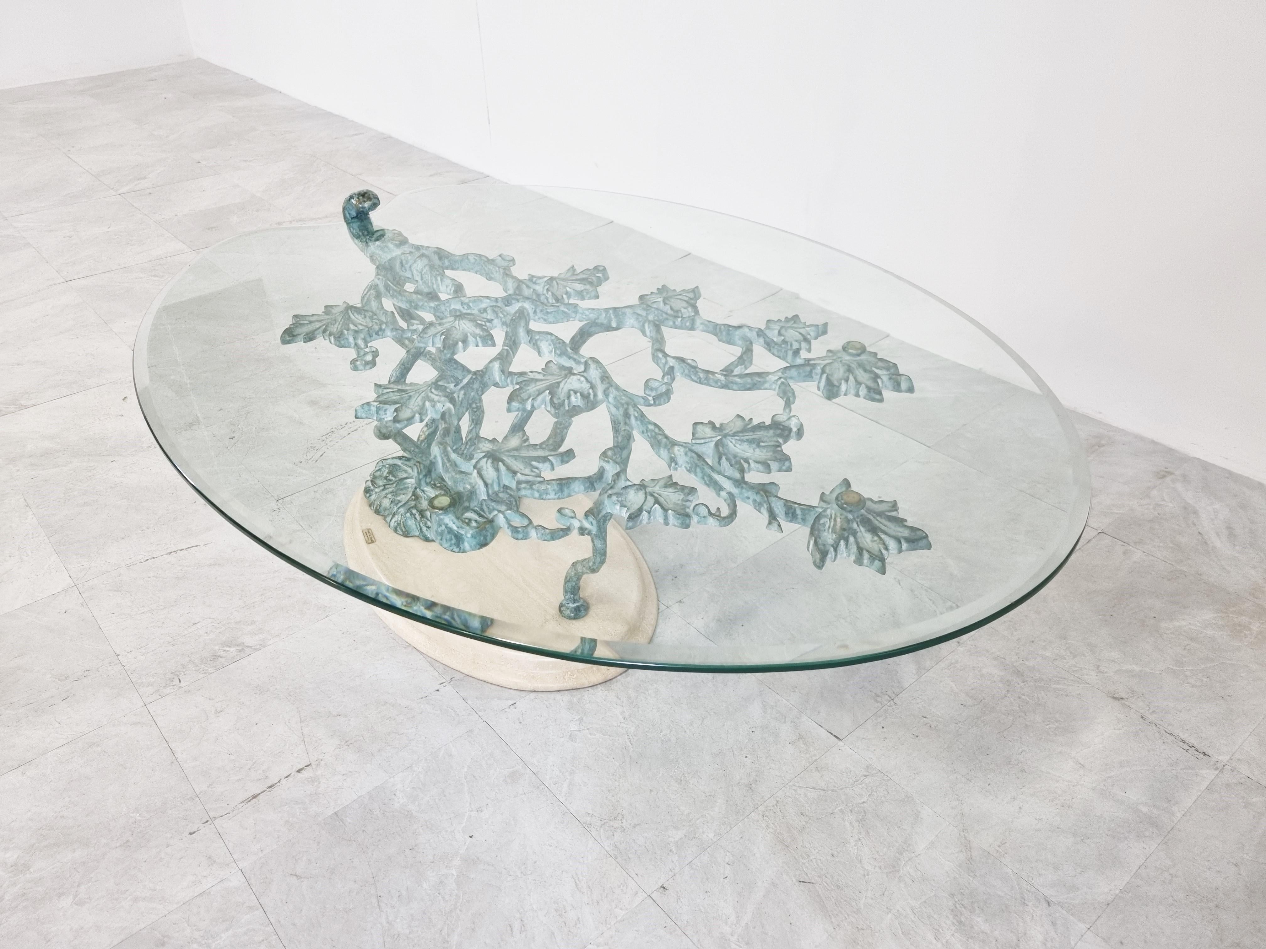 Travertine and Bronze Coffee Table, 1980s 1