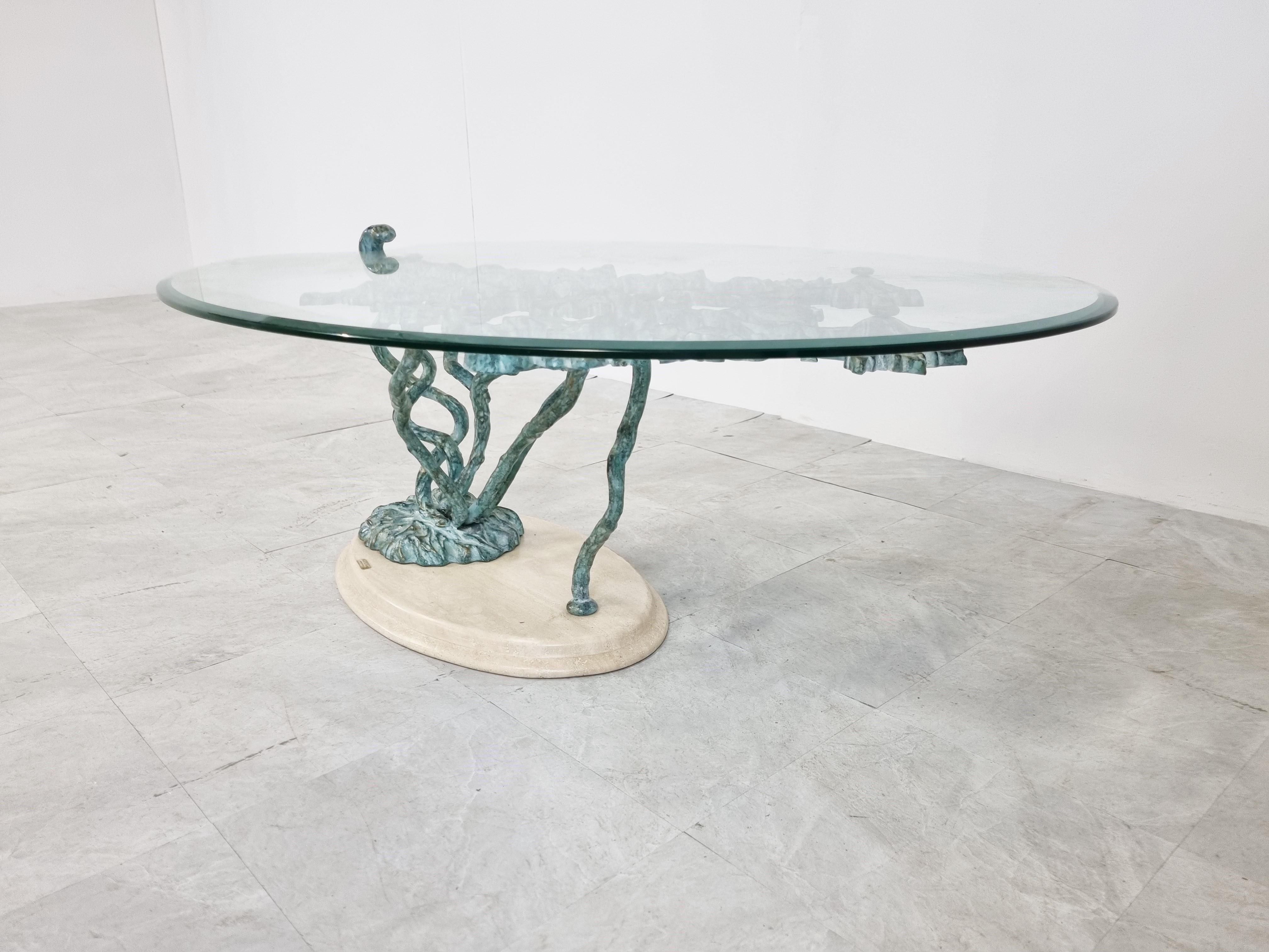 Travertine and Bronze Coffee Table, 1980s 2