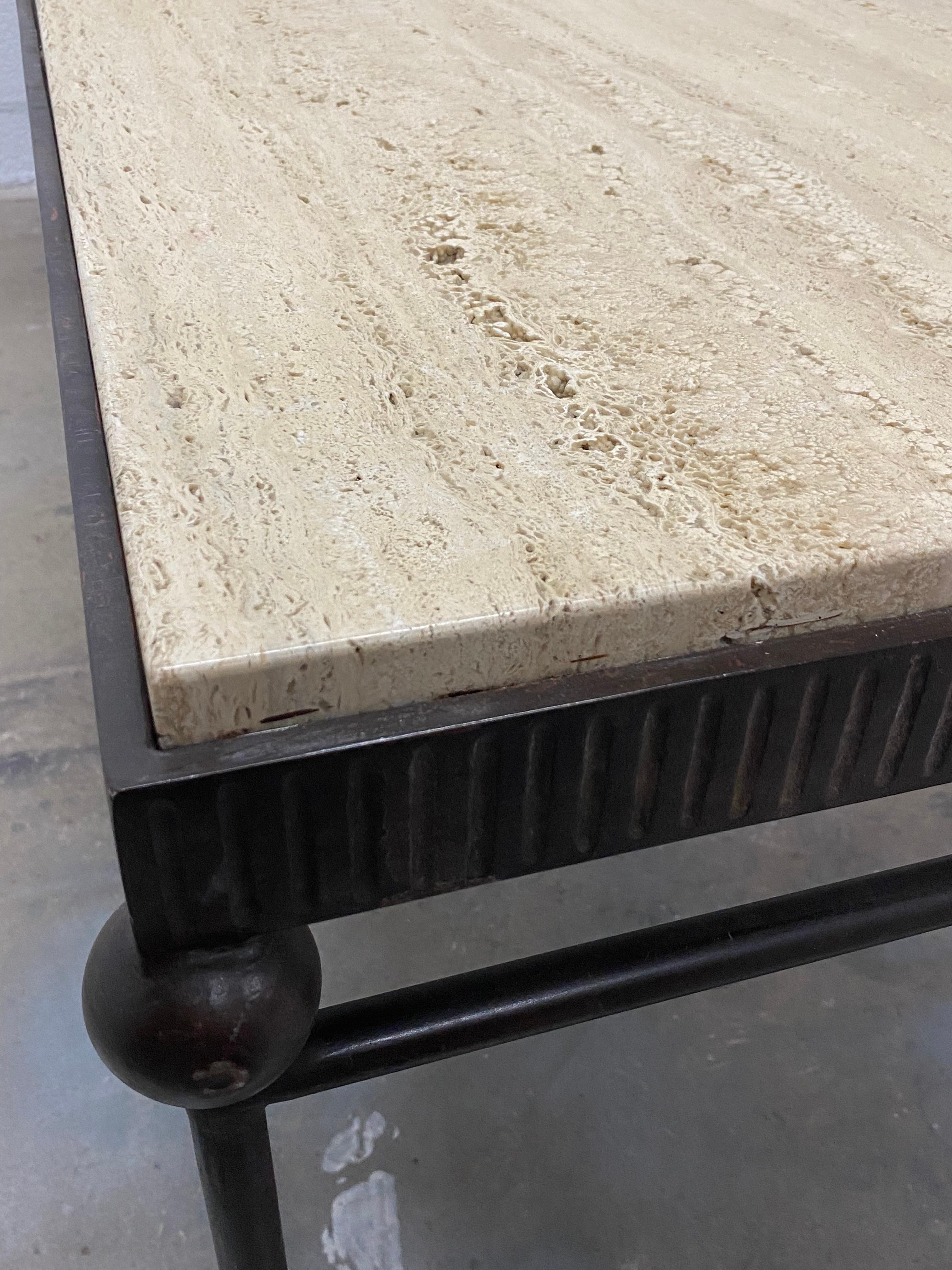 Travertine and Bronze Finish Over Iron Coffee or Cocktail Table by Formations 3