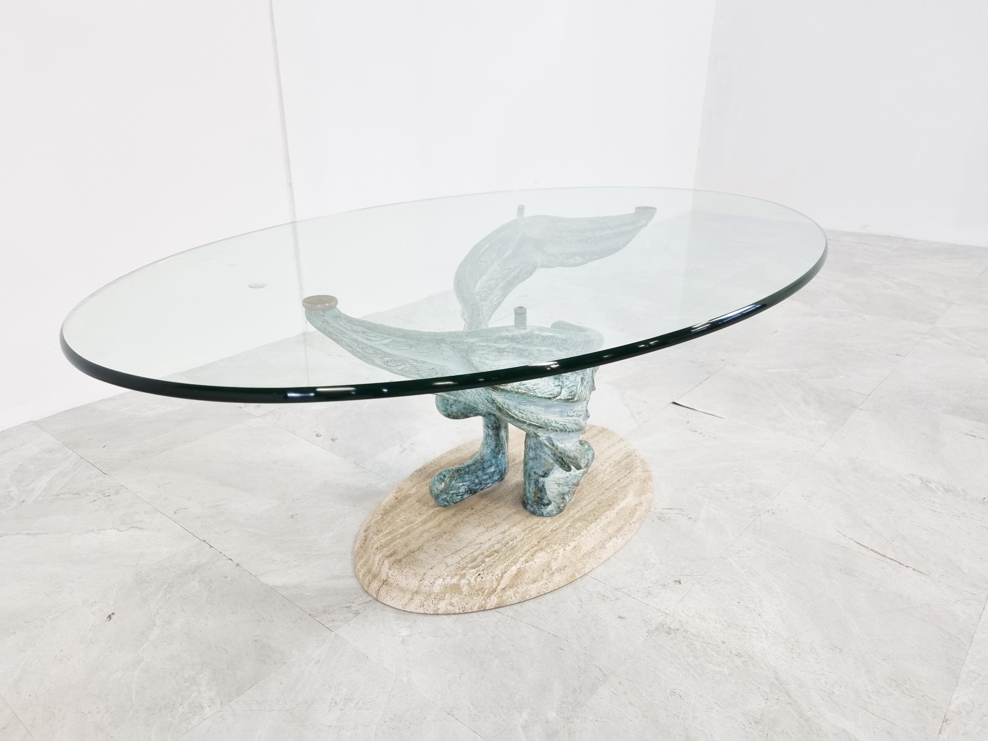 Metal Travertine and Bronzed Coffee Table, 1980s For Sale
