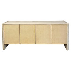 Travertine and Caning Italian Sideboard Cabinet Credenza