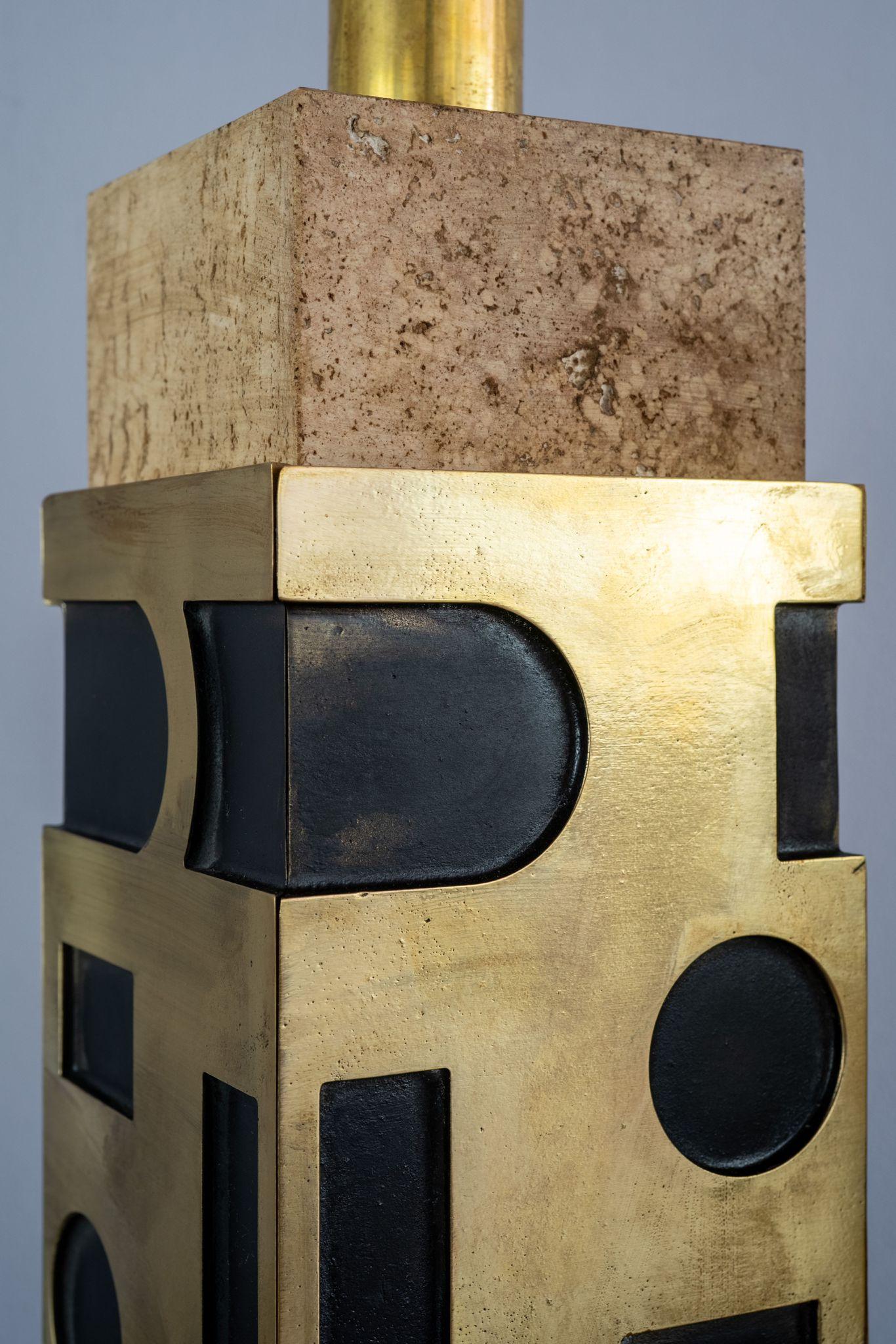 Italian  travertine cast brass huge of 1970  exclusive hotel salsomaggiore table lamp For Sale