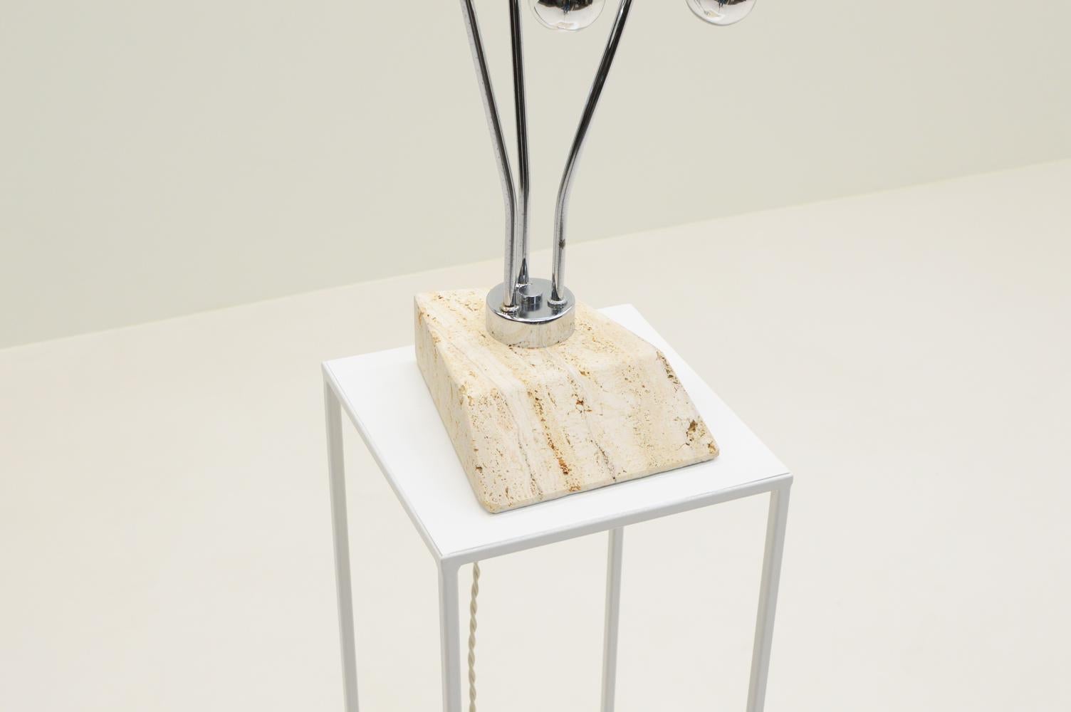 Chrome Travertine and chrome table lamp, 1970s Italy. For Sale