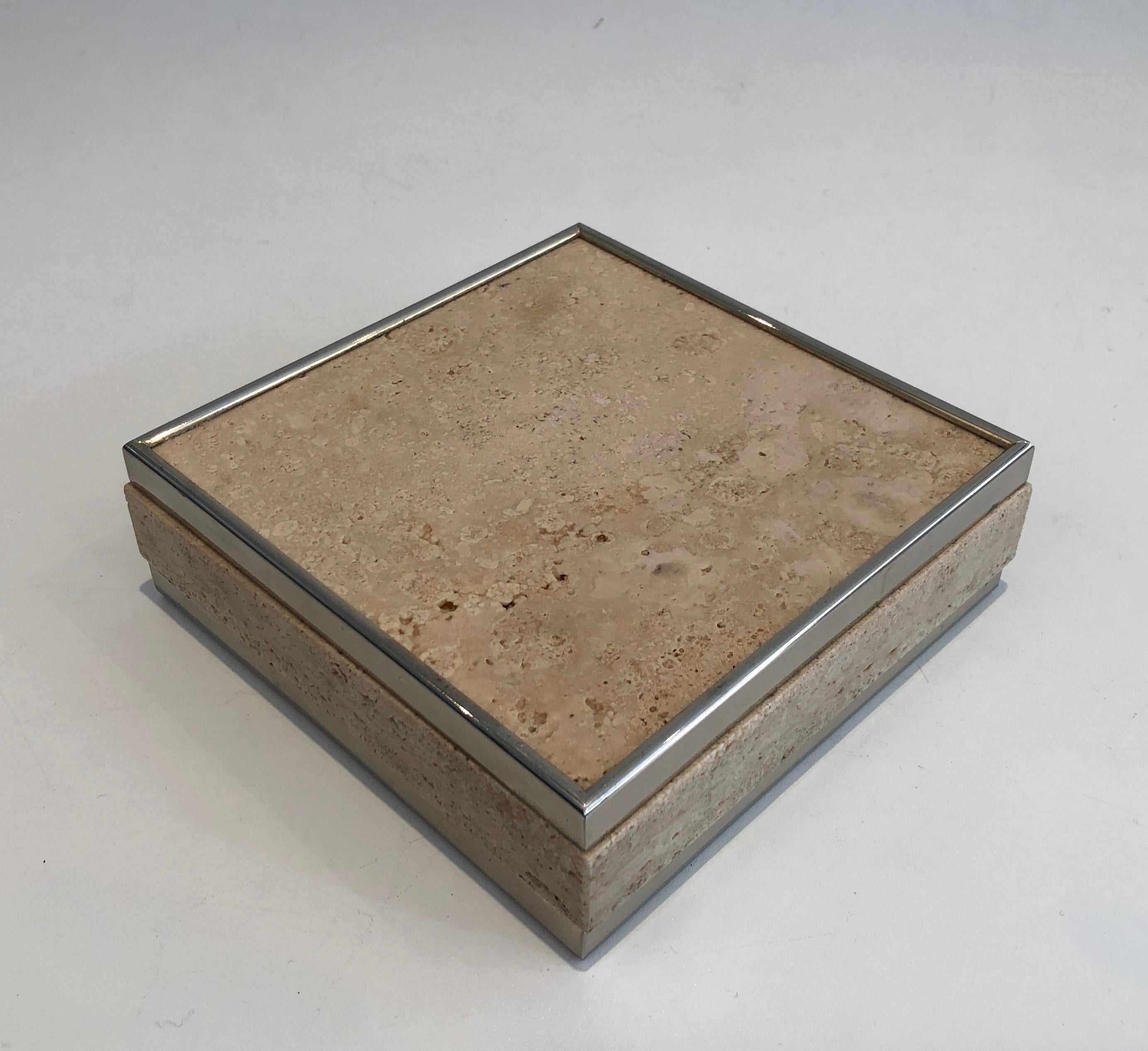 Travertine and Chrome Vide-Poche in the Style of Willy Rizzo For Sale 4