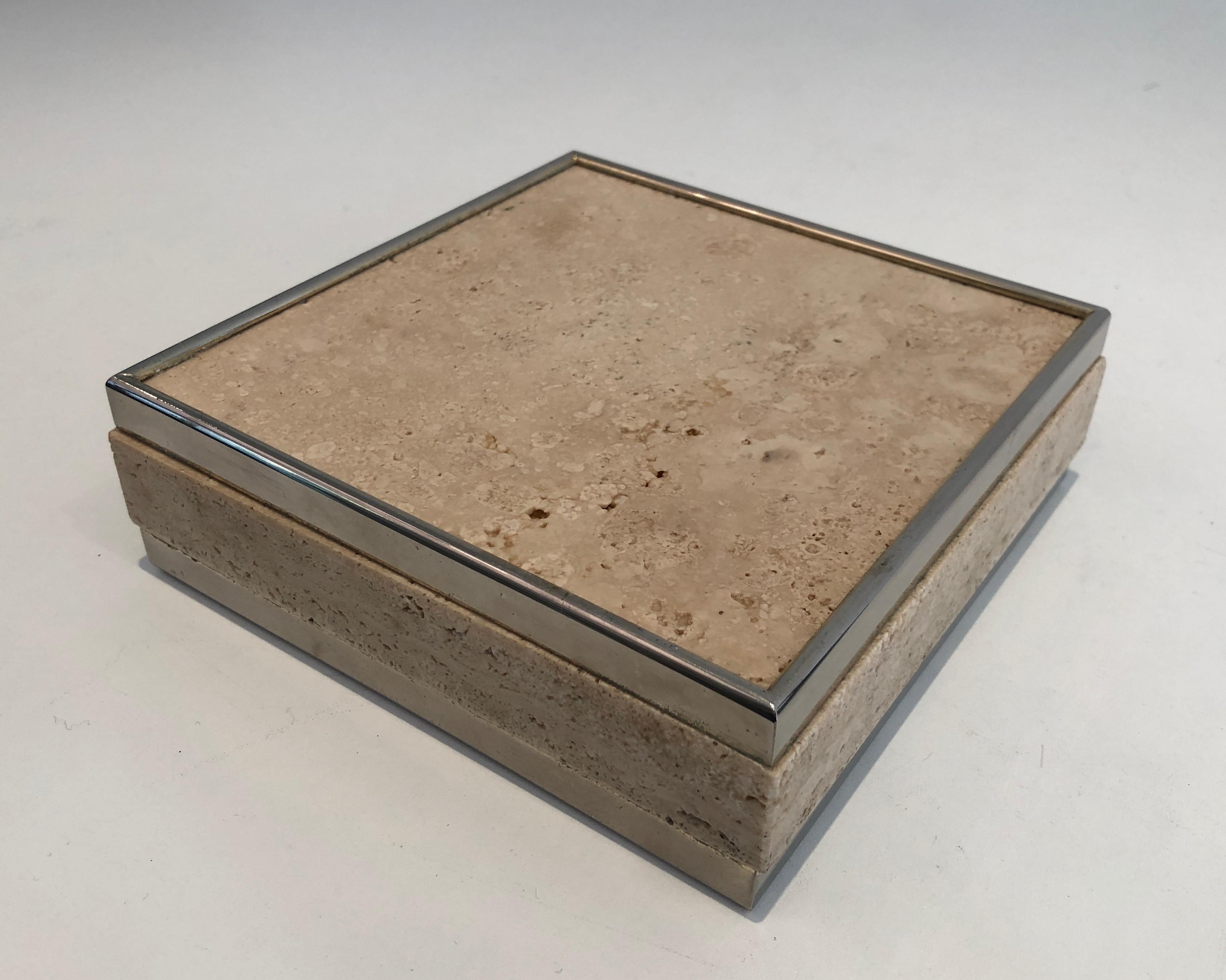 Travertine and Chrome Vide-Poche in the Style of Willy Rizzo For Sale 5