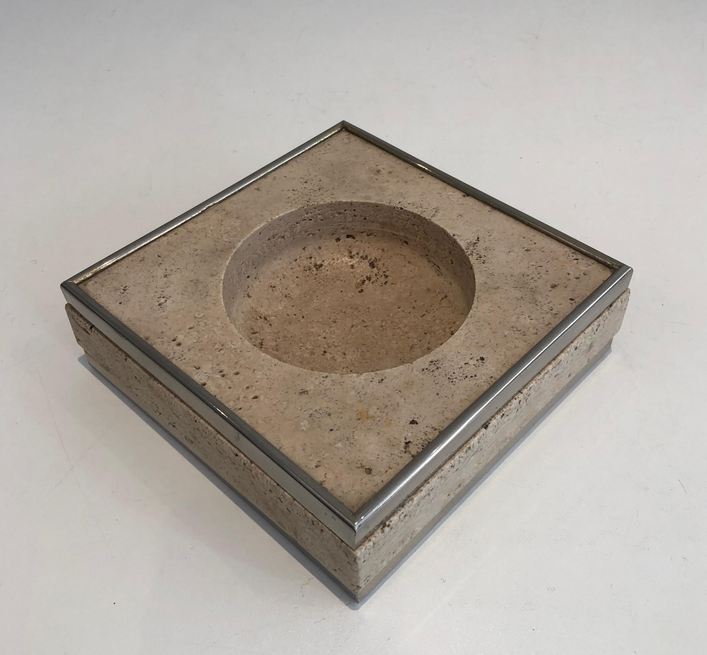 Travertine and Chrome Vide-Poche in the Style of Willy Rizzo For Sale 6