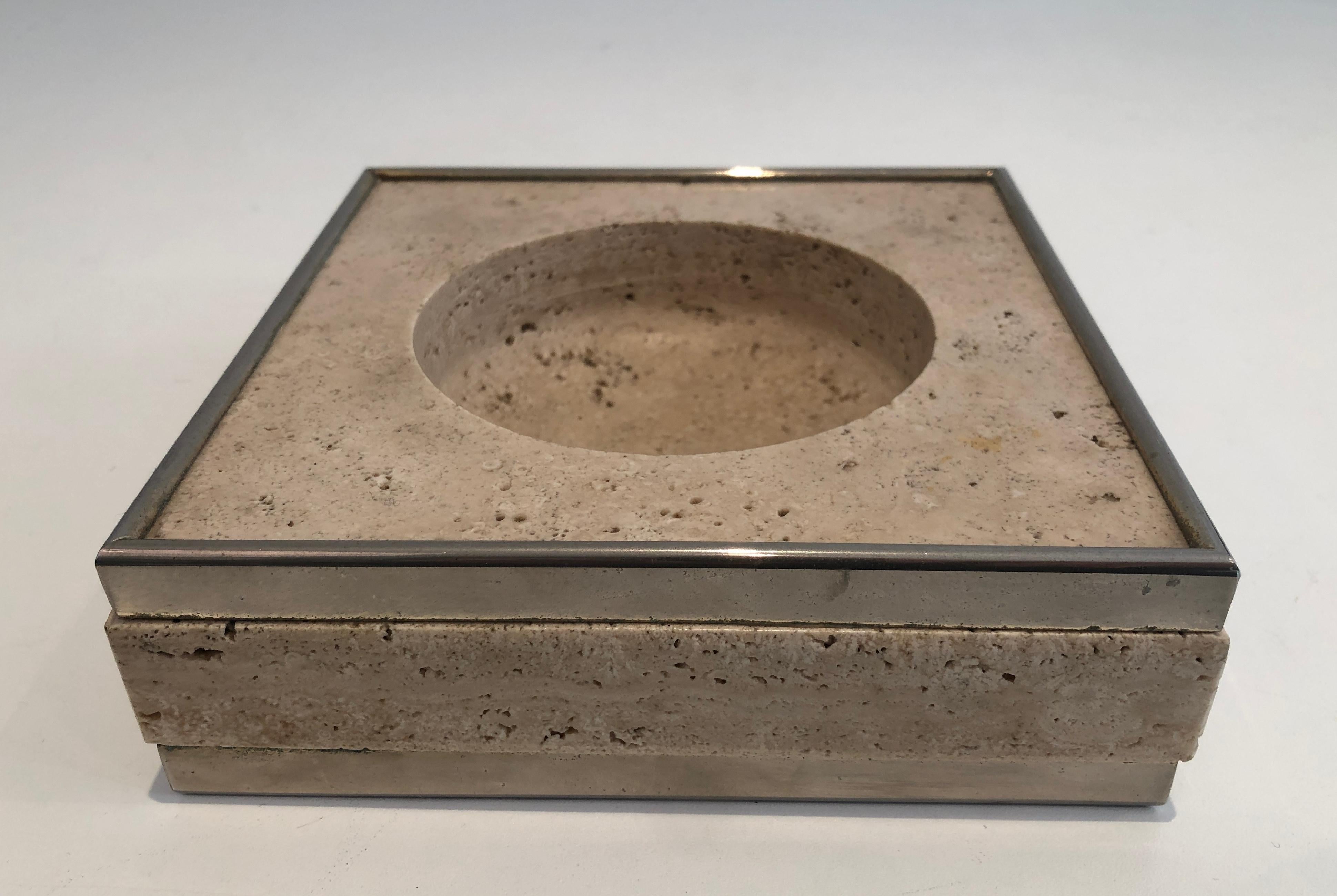 Travertine and Chrome Vide-Poche in the Style of Willy Rizzo For Sale 7
