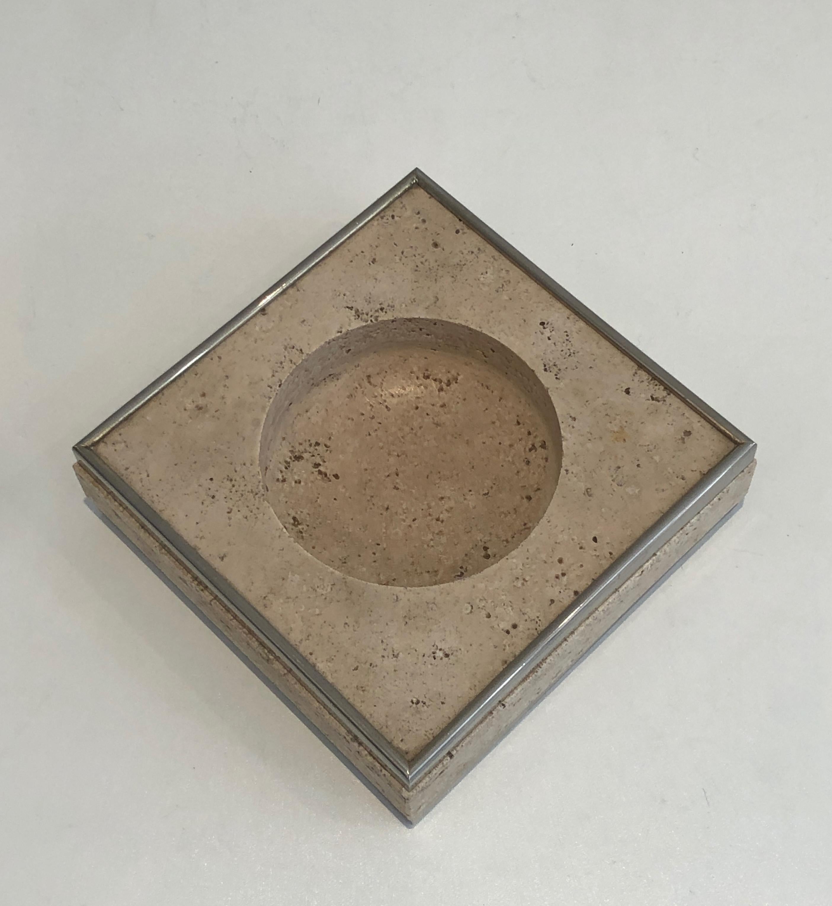 Travertine and Chrome Vide-Poche in the Style of Willy Rizzo For Sale 8