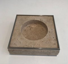 Vide-Poche de Travertino y Cromo al Estilo de Willy Rizzo