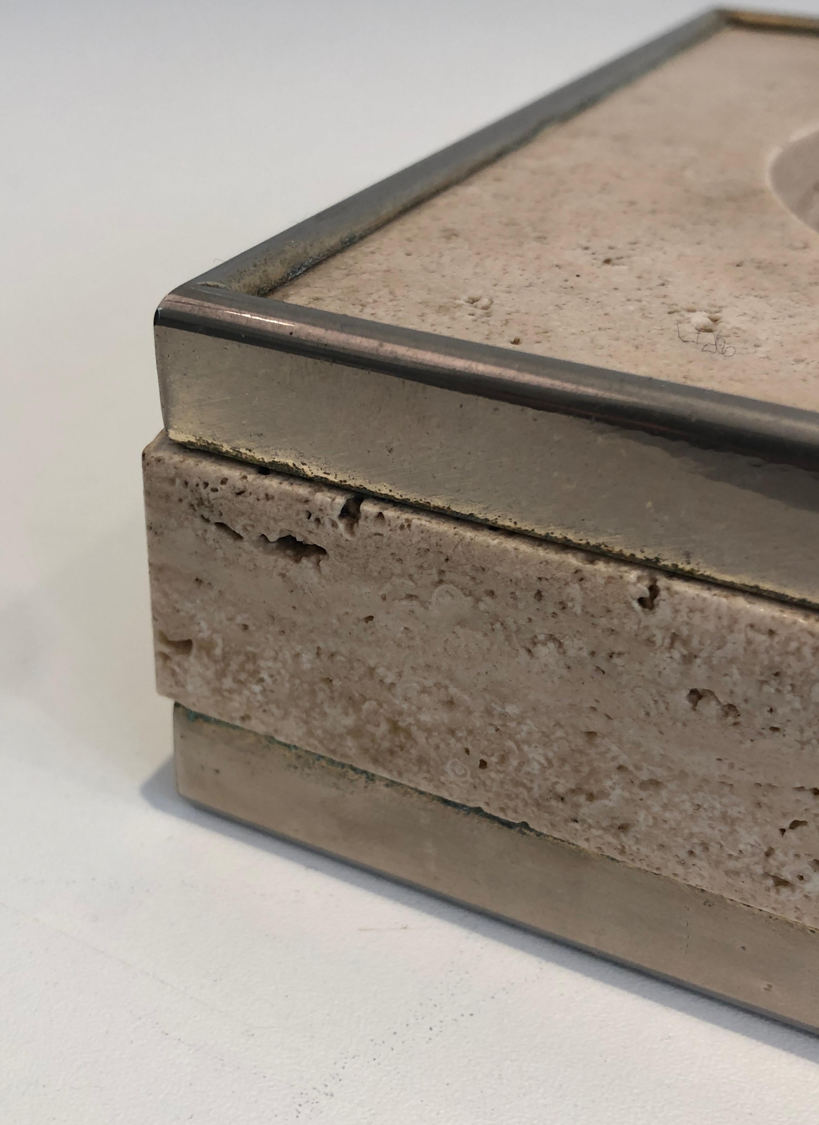 Travertine and Chrome Vide-Poche in the Style of Willy Rizzo In Good Condition For Sale In Marcq-en-Barœul, Hauts-de-France