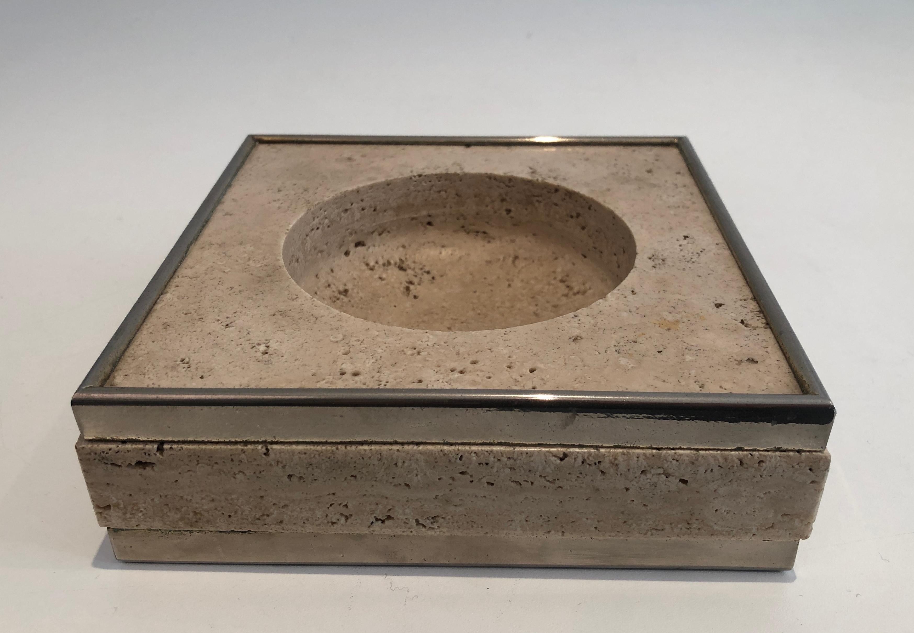 Travertine and Chrome Vide-Poche in the Style of Willy Rizzo For Sale 2