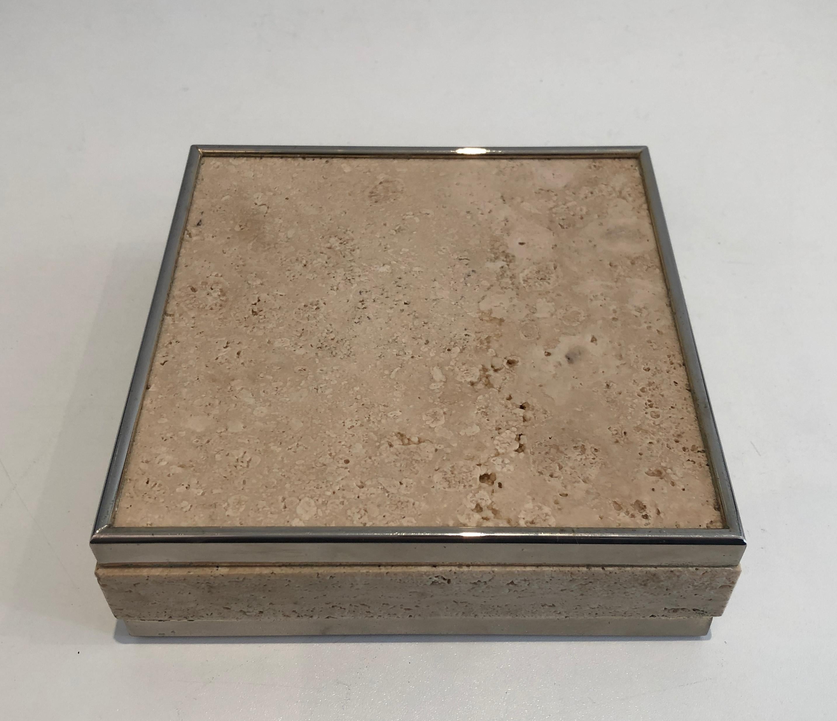 Travertine and Chrome Vide-Poche in the Style of Willy Rizzo For Sale 3