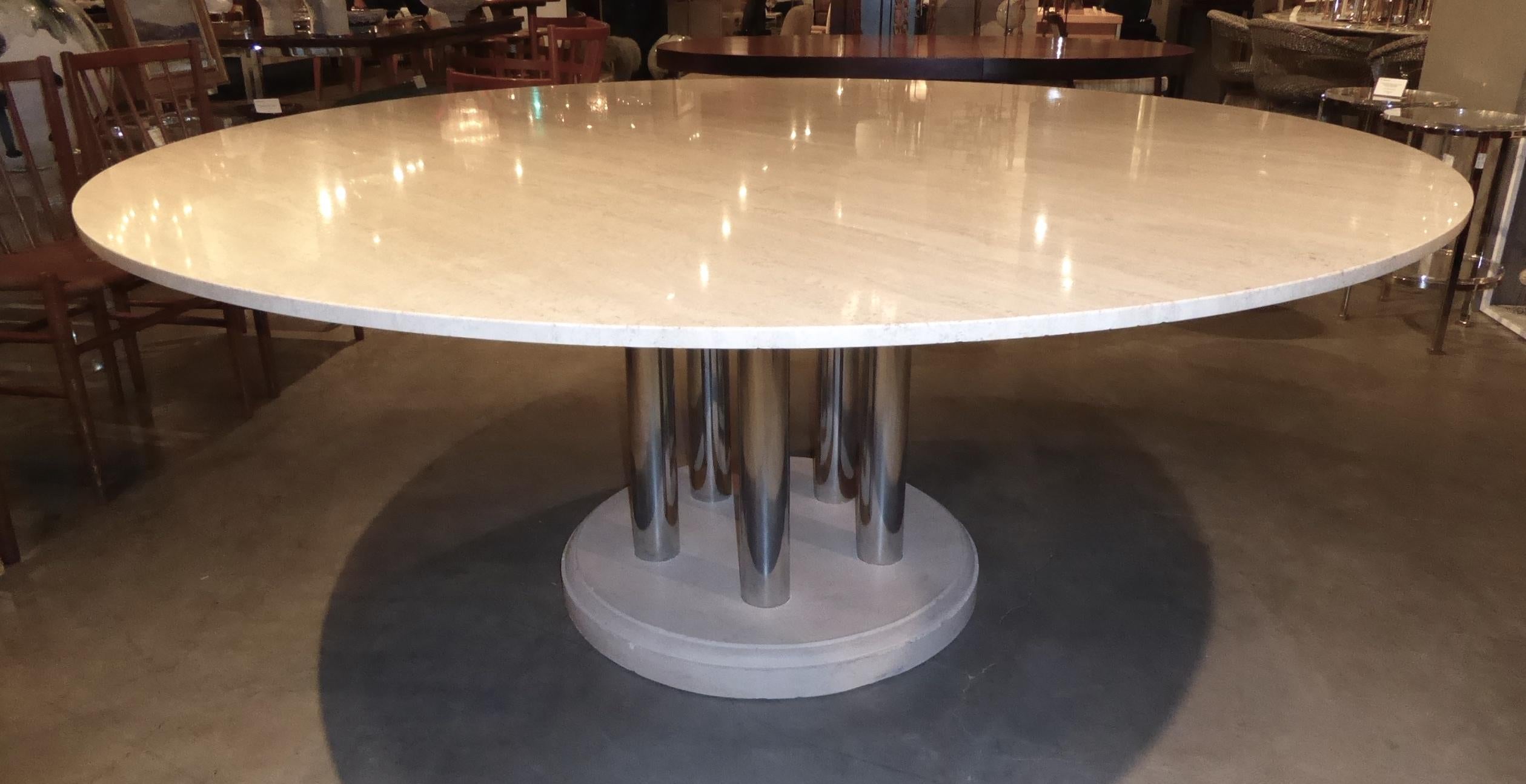 Travertine and Chromed Metal Dining Table by Pace Collection 5