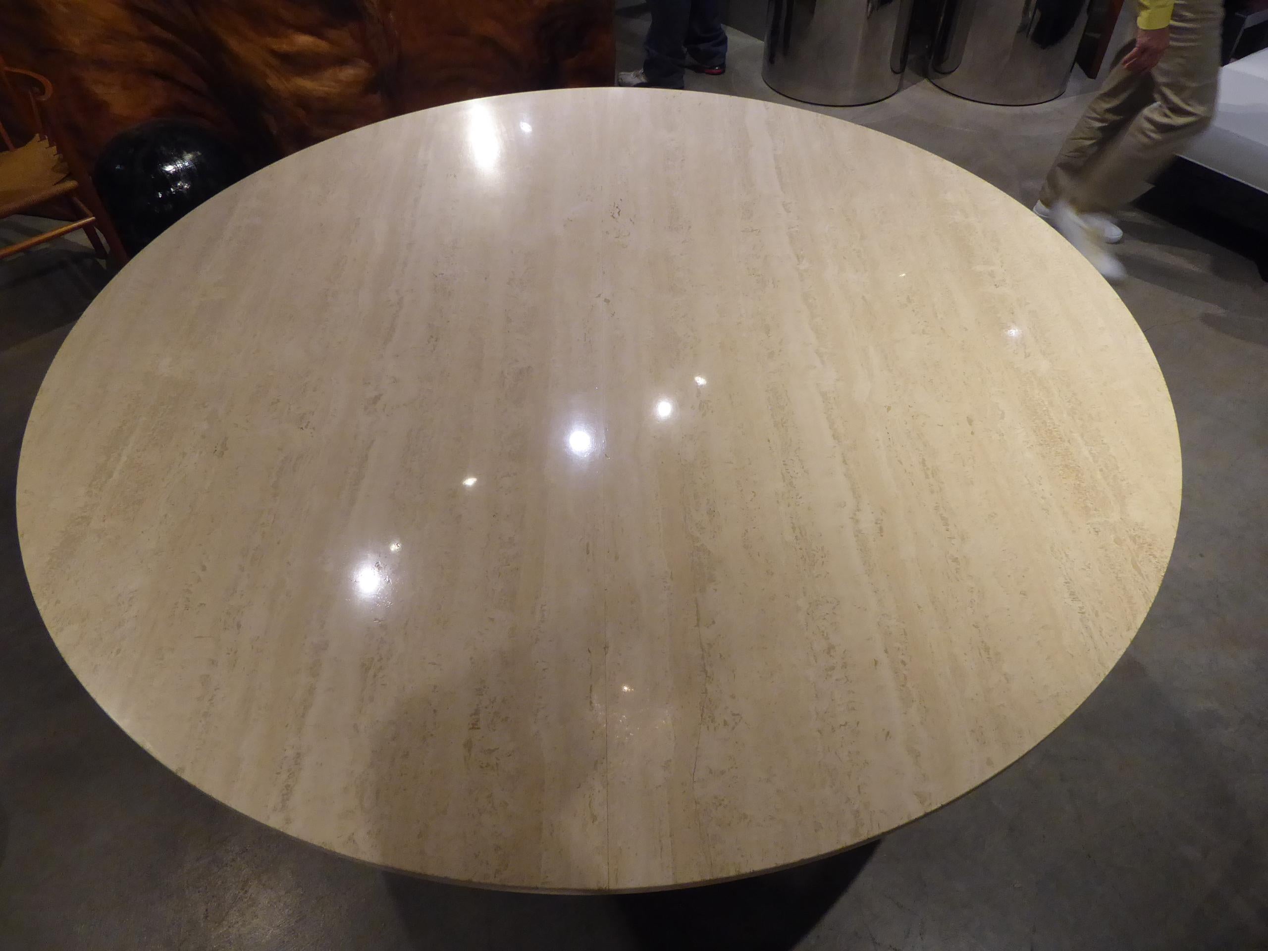 Travertine and Chromed Metal Dining Table by Pace Collection 1