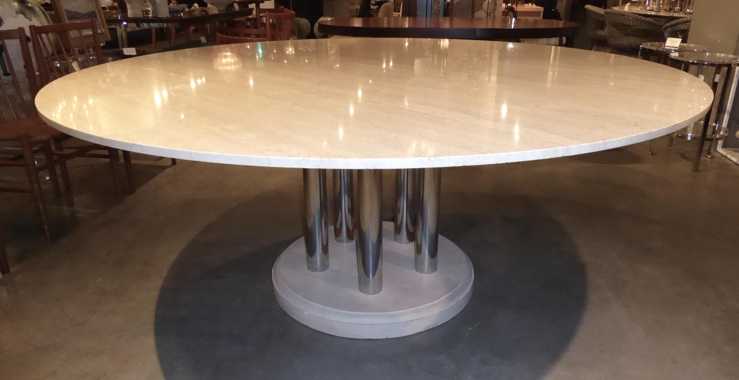 Travertine and Chromed Metal Dining Table by Pace Collection 2
